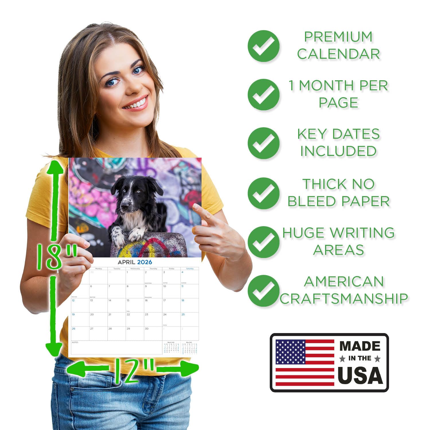 Calendario de pastor australiano 2024 2025 – Calendario mensual de pared de raza de perro – 12 x 18 pulgadas abierto – Papel grueso que no se corre – Regalo – Planificador académico para profesores