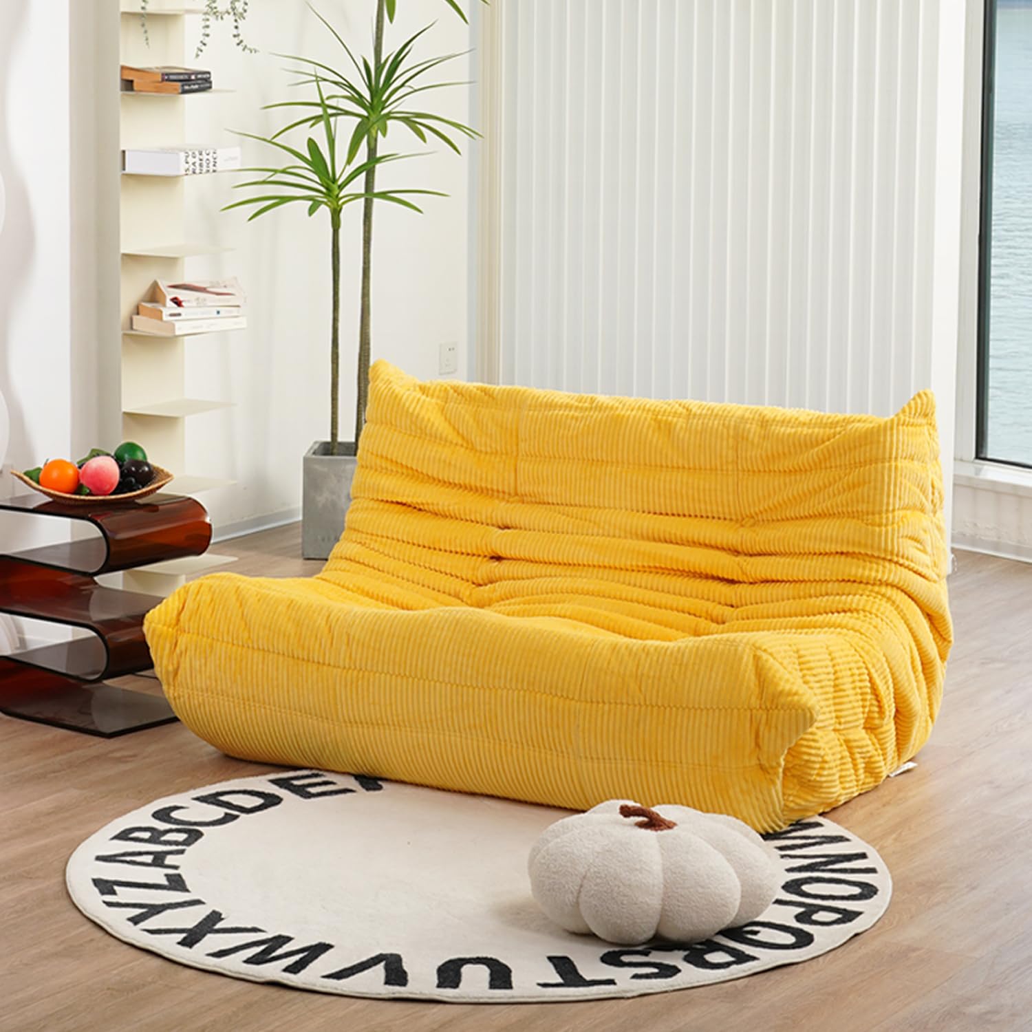 N&V Fireside Loveseat, Mid Century Armless Twin Size Floor Sofa, Soft Premium Corduroy Floor Lounge Chair, Foam Sofa Accent Chair for Living Room Bedroom and Office, Tuscany