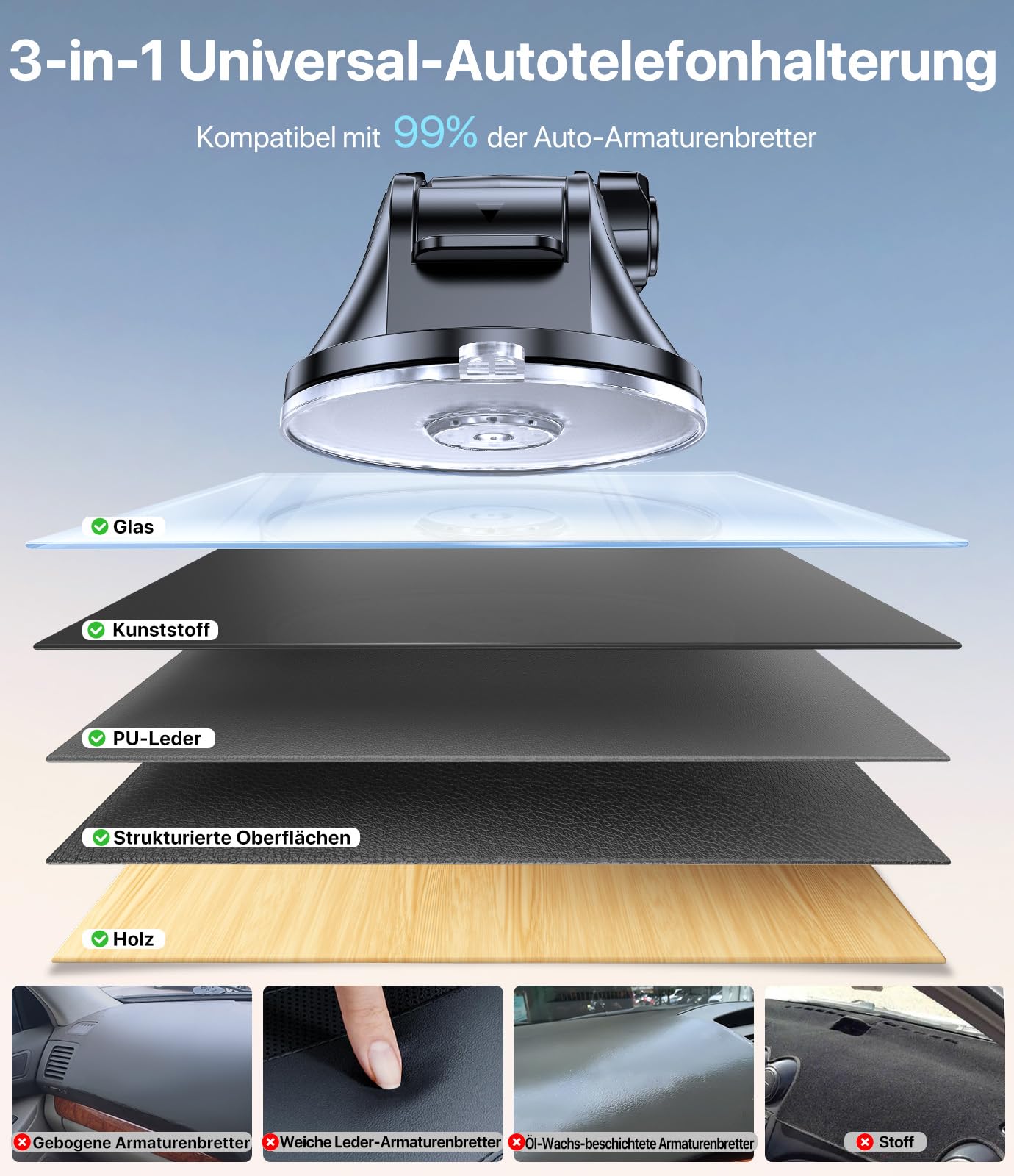 Miracase Support de téléphone Portable pour Voiture [Ventouse améliorée 2025] Support de téléphone Portable pour Voiture Rotatif à 360° pour Tableau de Bord, Pare-Brise de Voiture, pour iPhone Galaxy