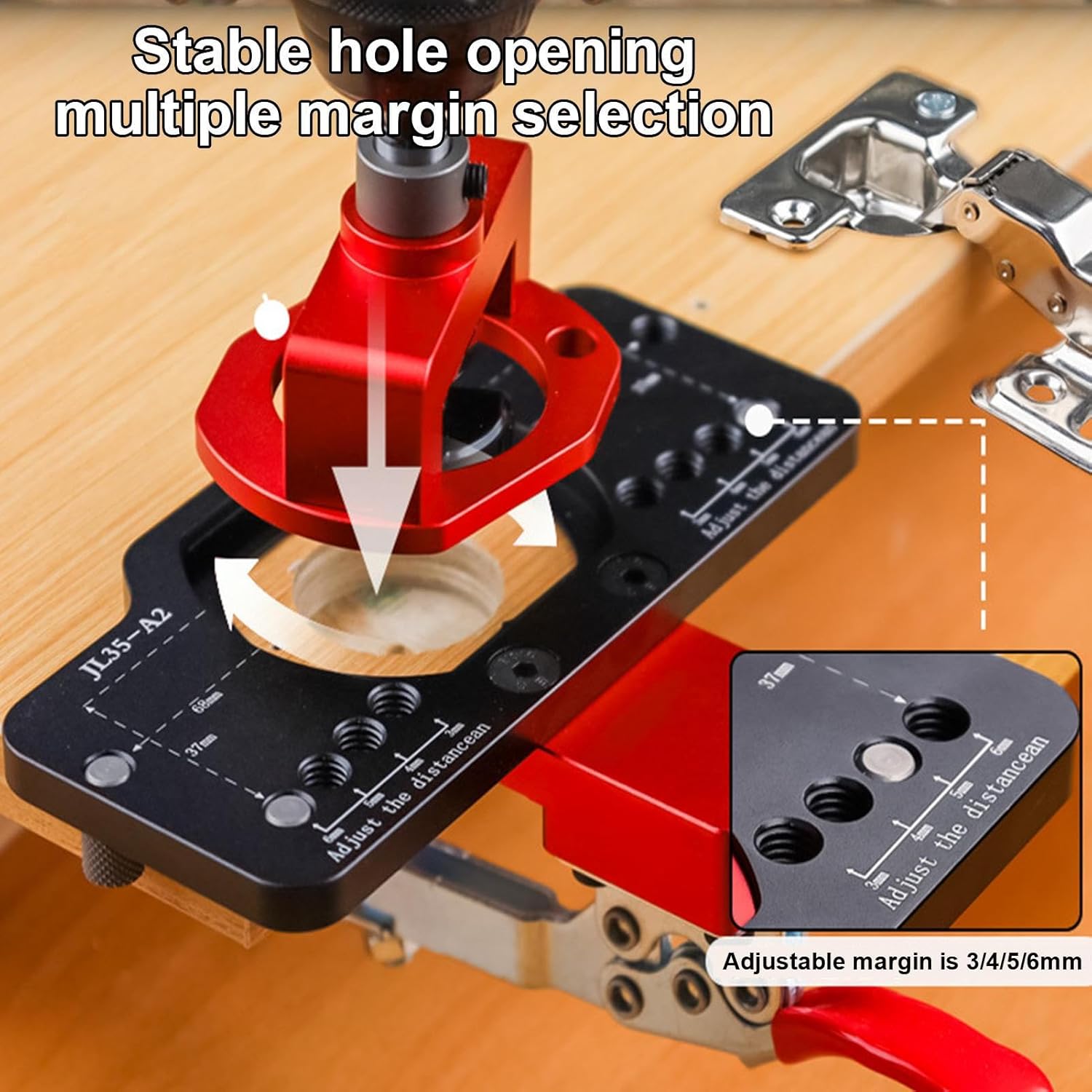 Wood Working Tools | Adjustable Precise Woodworking Hole Drilling Aid - Cabinet Door Hinges Jig,for Professional Projects Workshops Factories Garage Carpenter