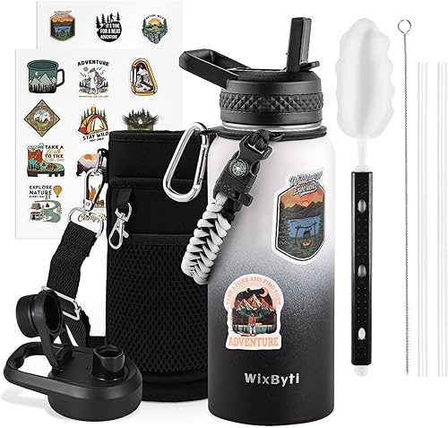 Miniatura 28 de Botella de agua aislada de 20 onzas con popote (fría durante 48 horas), jarra de agua deportiva de acero inoxidable con triple pared al vacío, termo