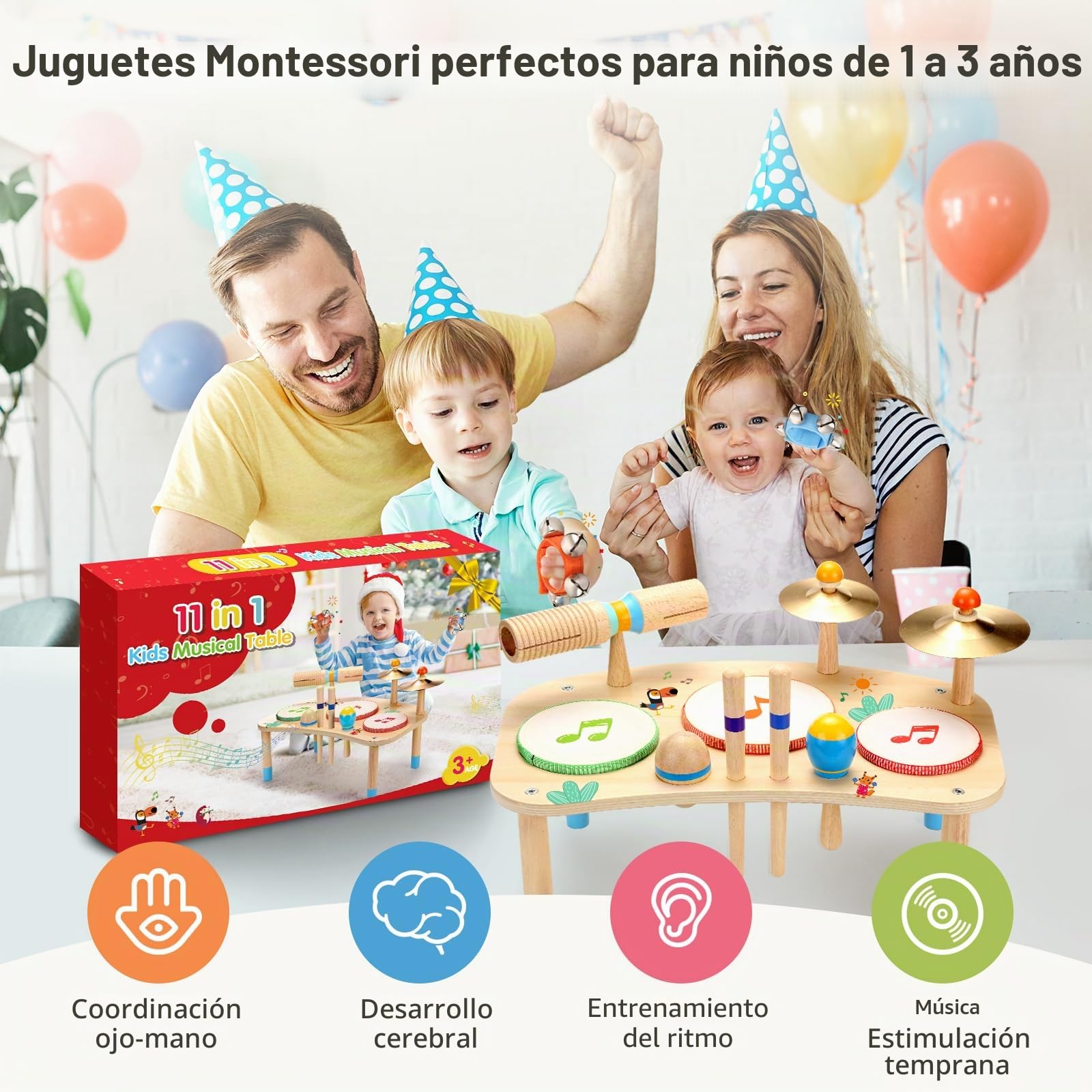 WINGYZ Juego de batería para niños, instrumentos musicales 11 en 1 para niños pequeños, juguetes para bebés