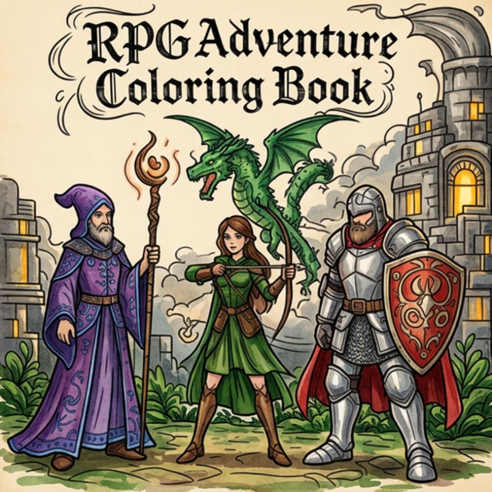 Fantasy RPG Adventure Coloring Book: A Mythical Journey with Powerful Wizards, Brave Warriors, Epic Dragons, and Magical Quests for Stress Relief and Relaxation