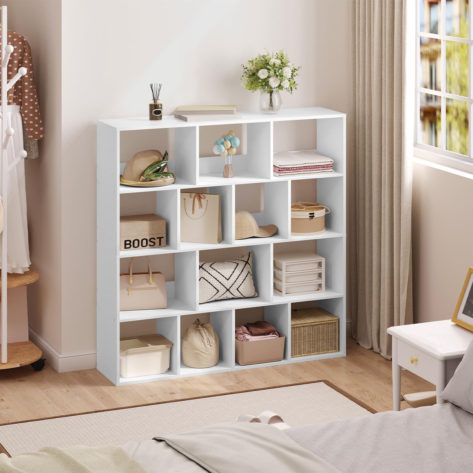 eSituro Estantería para Libros, Librería de Cubo de 14 Compartimentos | Estantería de Almacenamiento, Biblioteca Estantería para Dormitorio, Oficina y Salón, 120x30x120 cm, Blanco