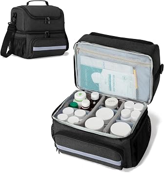 Medicine Storage Bag, Pill Bottle Organizer for Home, Travel, Black | Emergency Medical Supplies for Home Care, for First Aid Kits, Multifunctional Bag, Home Storage, Dormitory, Travel, Empty Bag