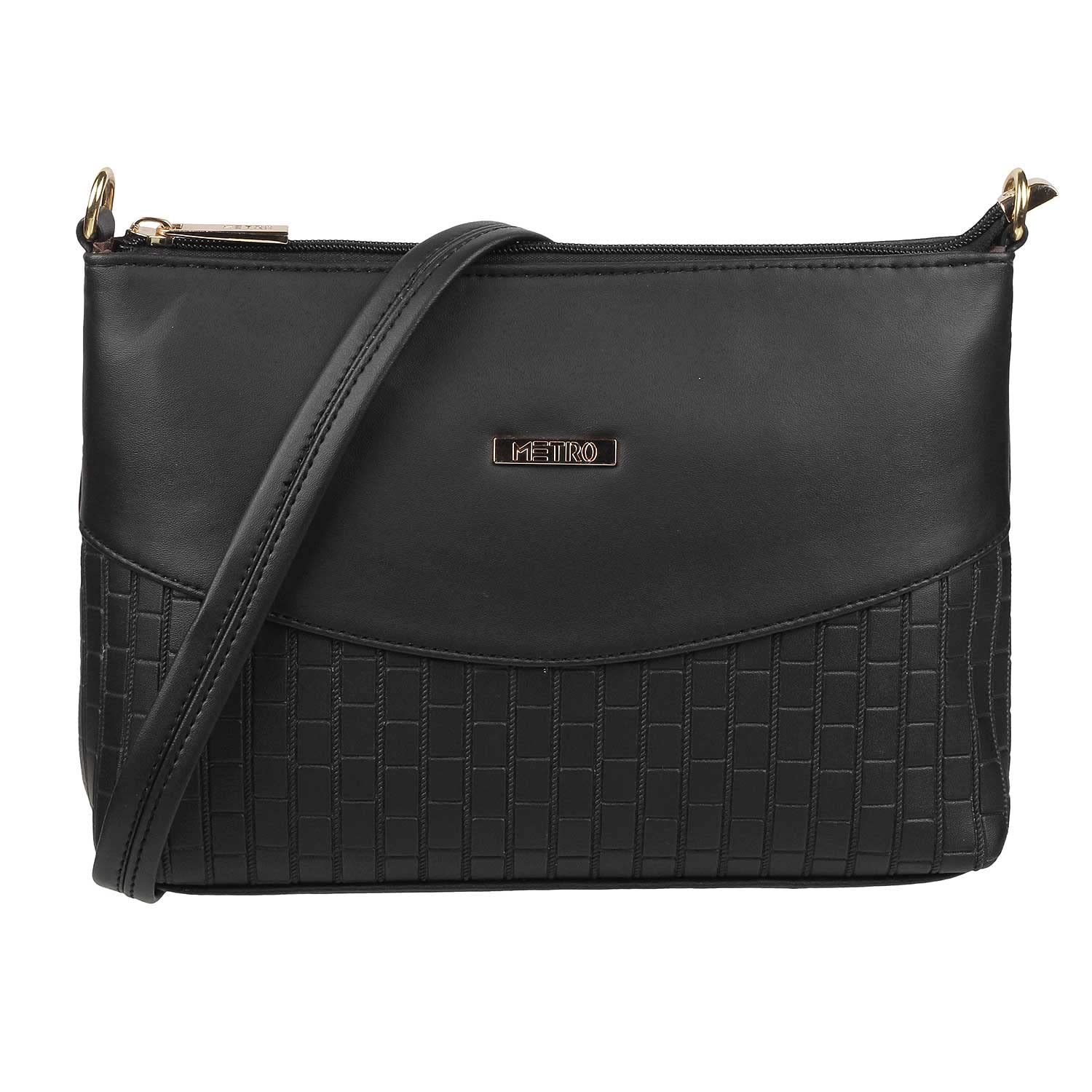 Metro Black Faux Leather Premium Zipper Casual Sling Bag For Women (66-7249) (B09W1C11L5) Amazon Price History, Amazon Price Tracker
