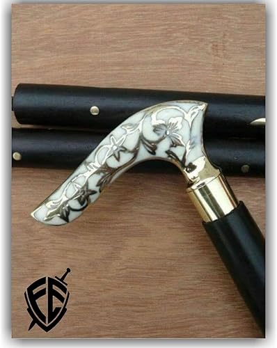 Miniatura 2 de Bastón de madera vintage latón antiguo diseñador palo con diseño floral mango negro hecho a mano bastón