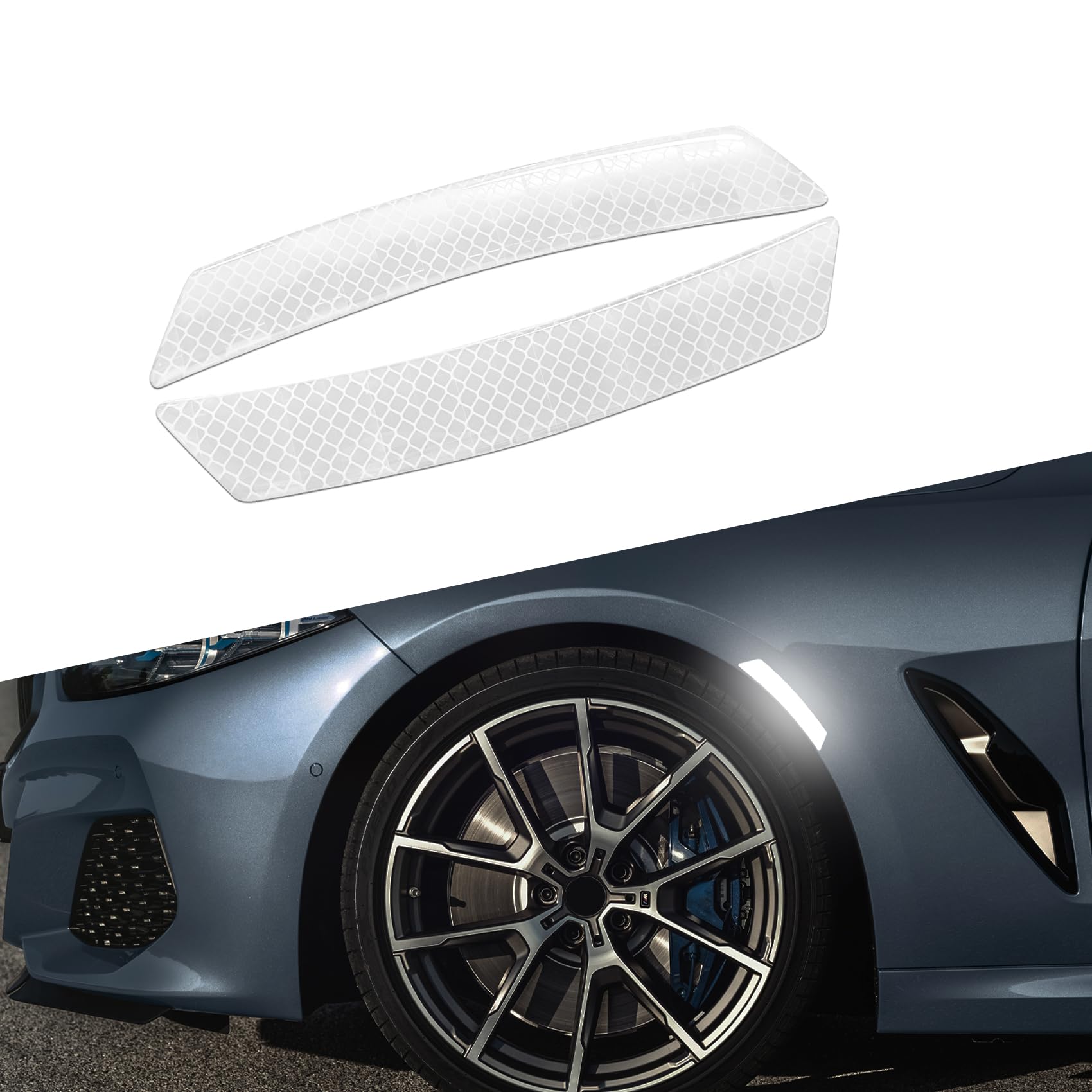 2PCS Car Reflective Trim Side Marker Stickers, Side Reflectors for Car, Anti-Collision Automatic Bumper Fender Stickers, Auto Exterior Accessories Reflector Guard Fit Cars (White, 2PCS)