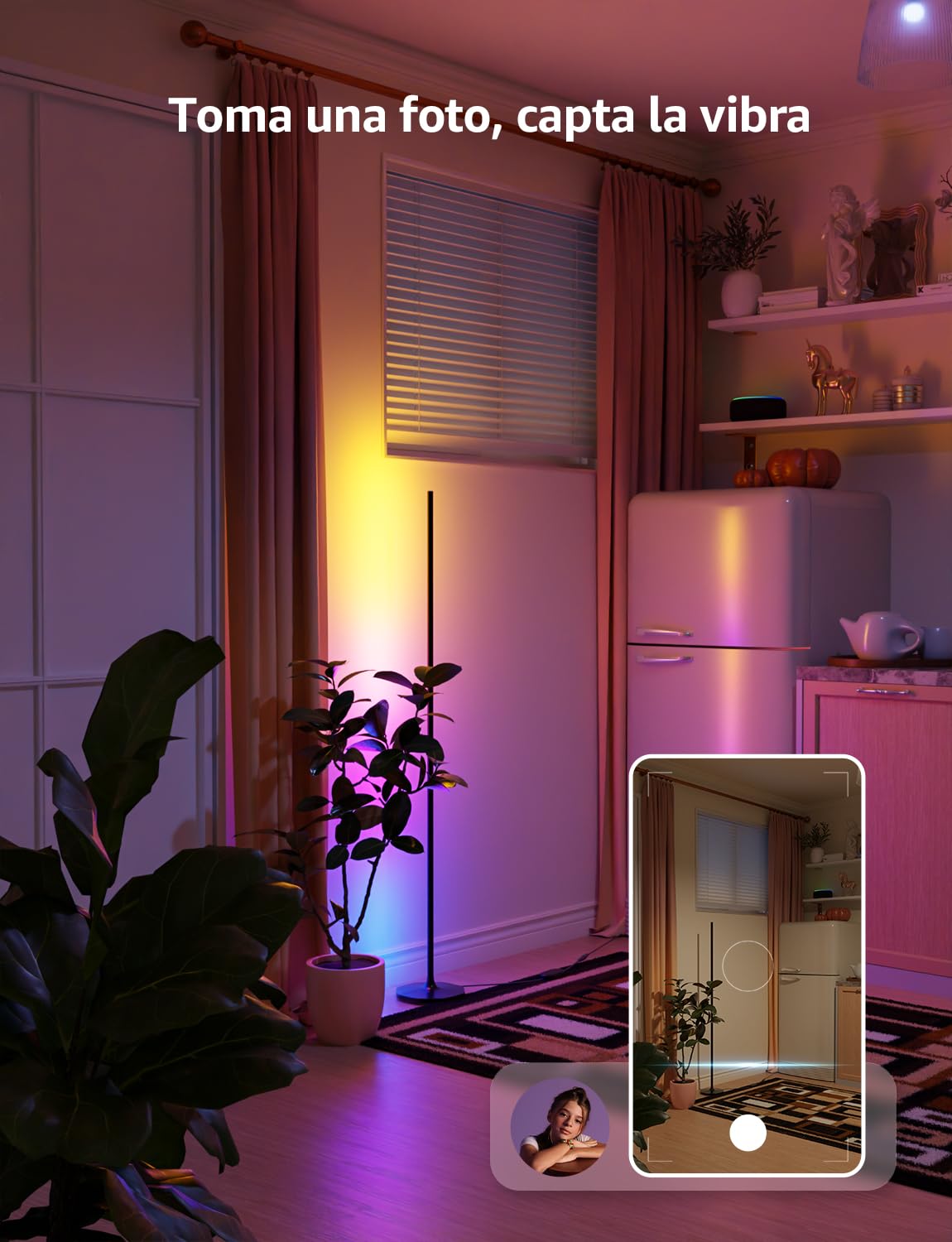 Lepro OE1 AI Lámpara de Pie Inteligente, Control de Voz, Sincronización Música, Fonciona con Alexa y Google Home, Diseñador de Iluminación AI Personalizado, Luz Pie Ambiental para Dormitorio, Sala