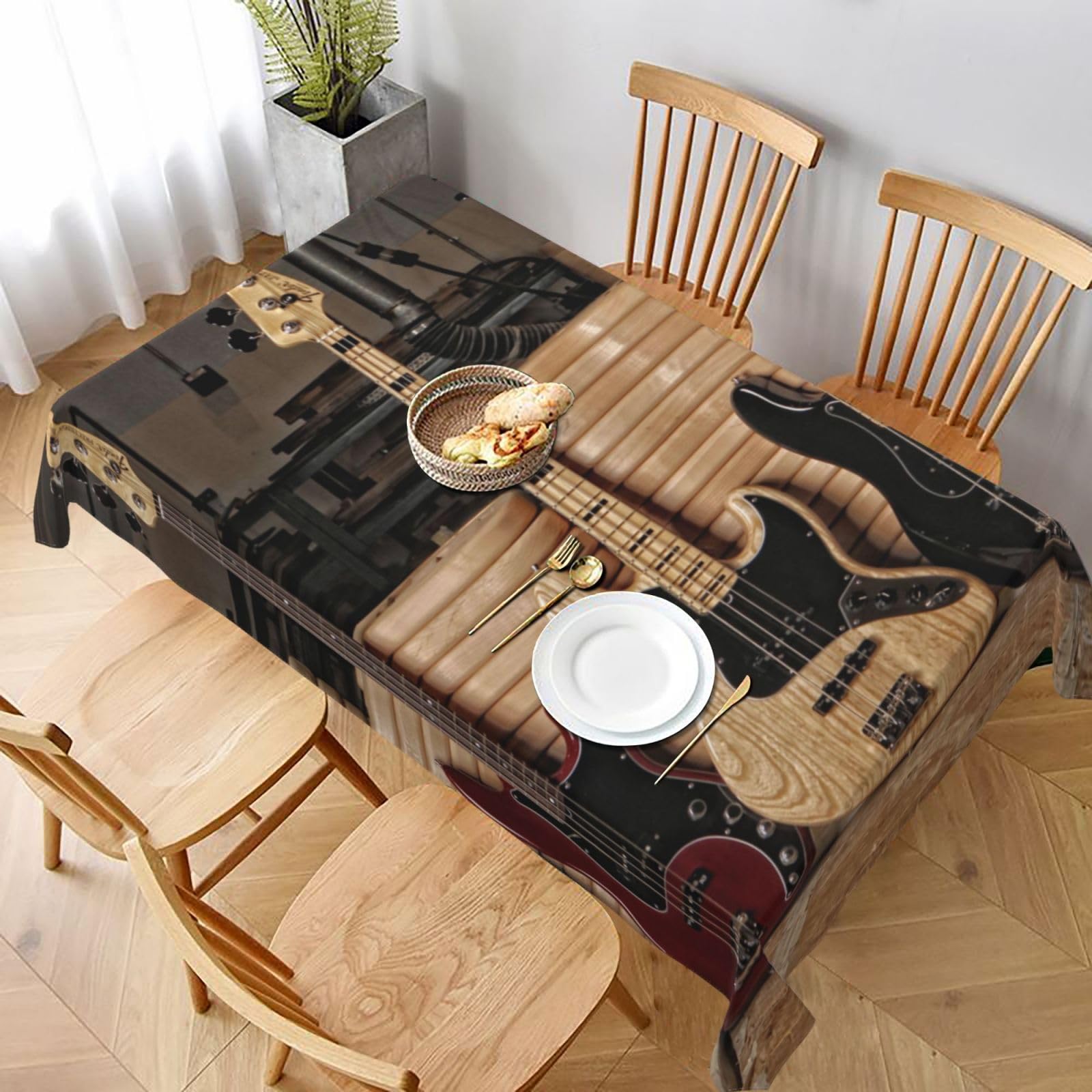 BNVSADC Guitar Bass Music Musical Instruments Printed Rectangle Tablecloth 228x152 CM, Water Resistant Polyester Table Cloth Decorative Fabric Table Covers for Kitchen Dining Table Parties Camping