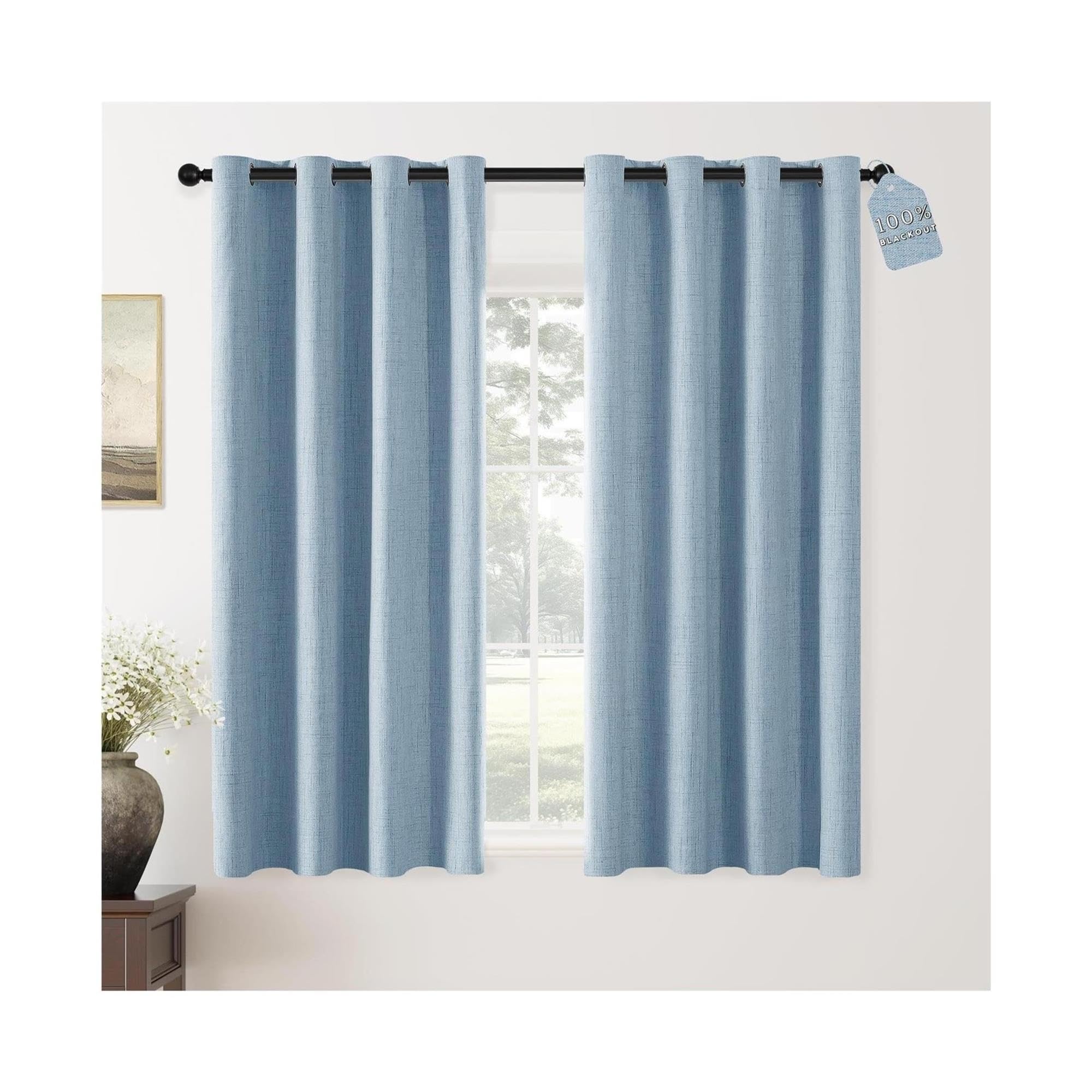 Leinenvorhänge for den Raum, Verdunkelungsvorhang, vollständiger, Sichtschutz mit Ösen Oben, thermisches Fensterpaneel(Sky Blue,52" W x 63" L (Pack of 2))