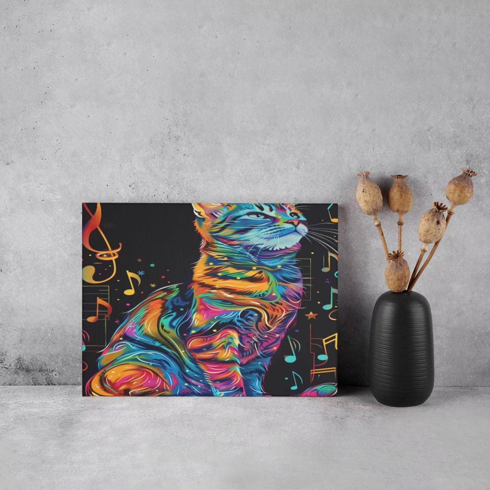 Kit per pittura con numeri per adulti, gatto, note musicali, pittura con numeri per principianti, pittura acrilica con 6 pennelli, pittura ad olio per decorazione da parete (95 x 70 cm, senza