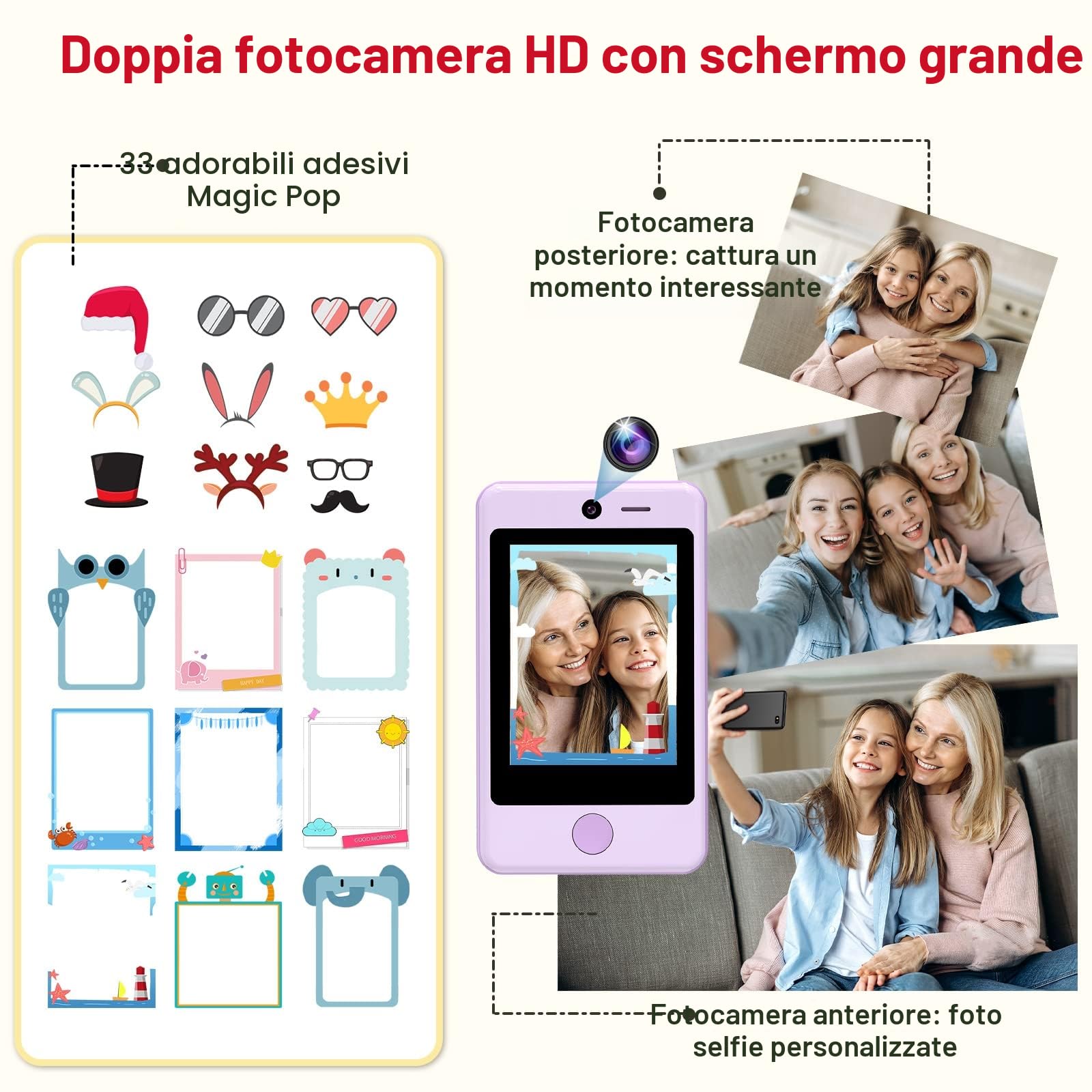 PTHTECHUS - Smartphone Touch, Telefono cellulare per bambini Giocattoli ELETTRONICI EDUCATIVI (P1 PINK 03)