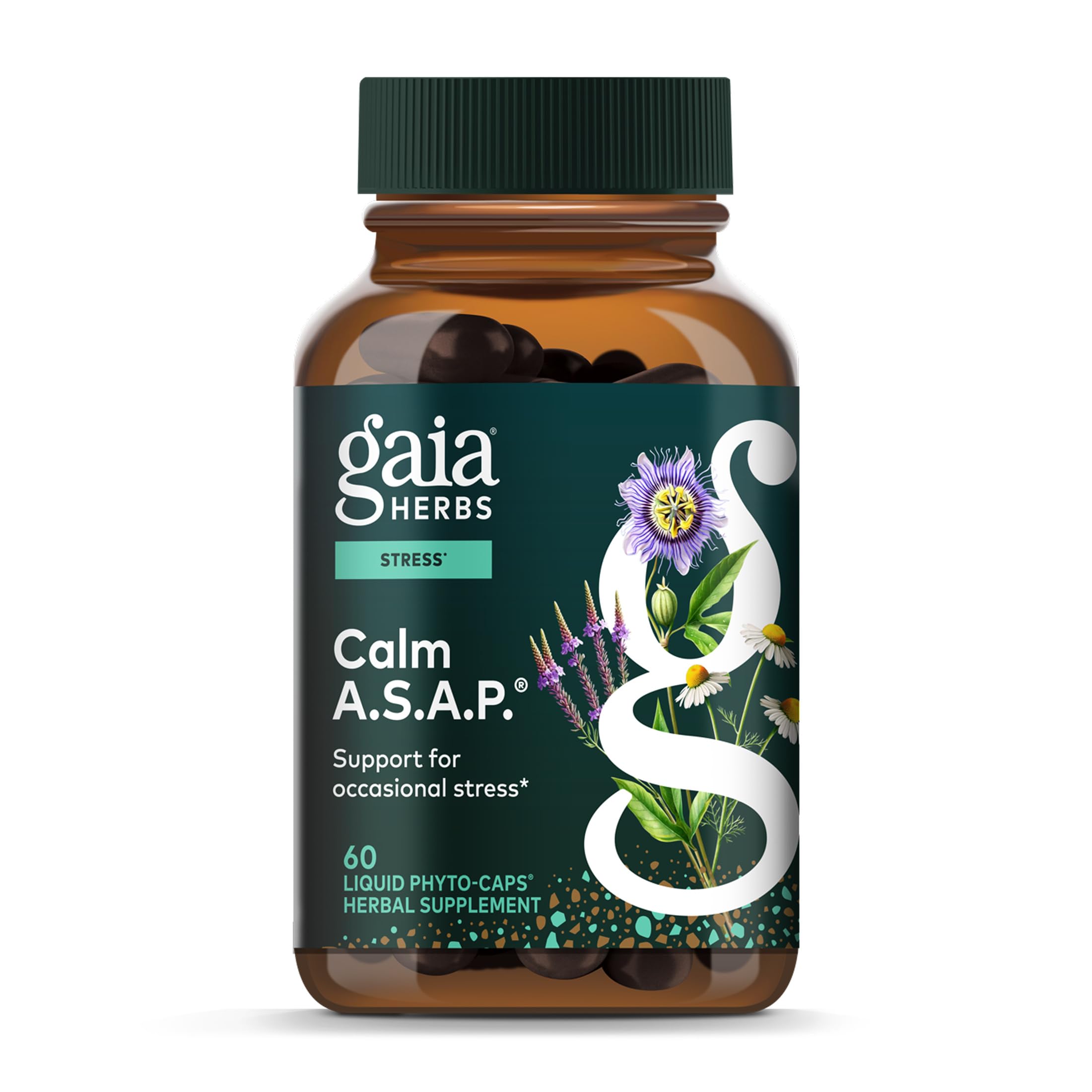 Gaia Herbs Calm A.S.A.P. - Stress Support Supplement with Skullcap, Passionflower, Chamomile, Vervain, Holy Basil & More - Supports Calm* - 60 Vegan Liquid Phyto-Caps (20 Servings)
