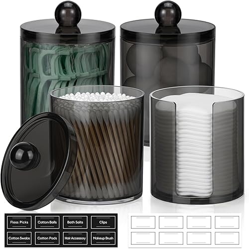 Miniatura 10 de Paquete de 2 dispensadores acrílicos para hisopos de algodón, bolas, almohadillas, púas de hilo dental, juego de tarros de boticario de plástico