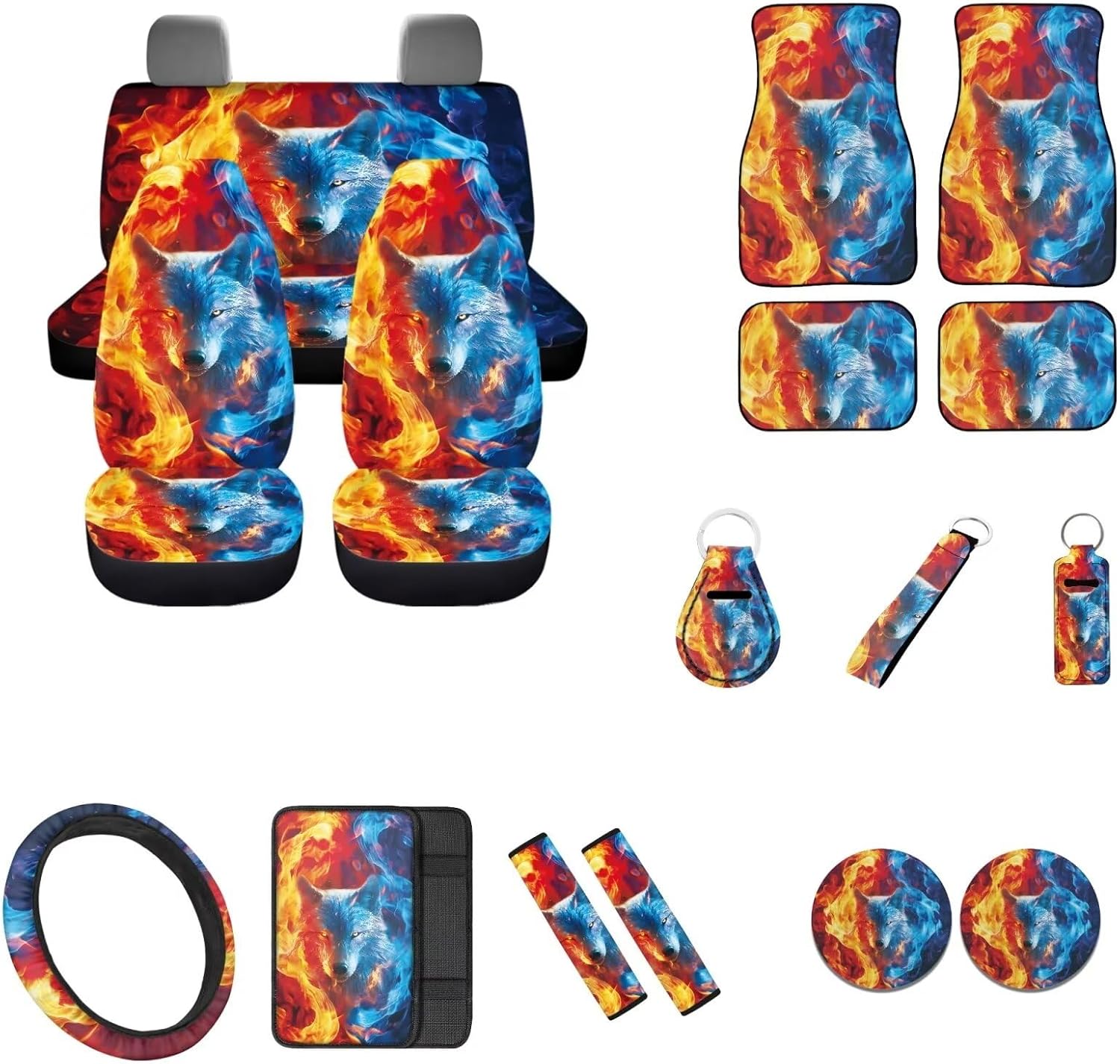 Wideasale Cool Wolf Car Seat Covers Set for Women Men