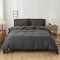 Vista 17 de Simple&Opulence - Juego de funda de edredón hecha al 100 % de lino, lino francés lavado, 3 unidades, ropa de cama unicolor, estilo básico, funda