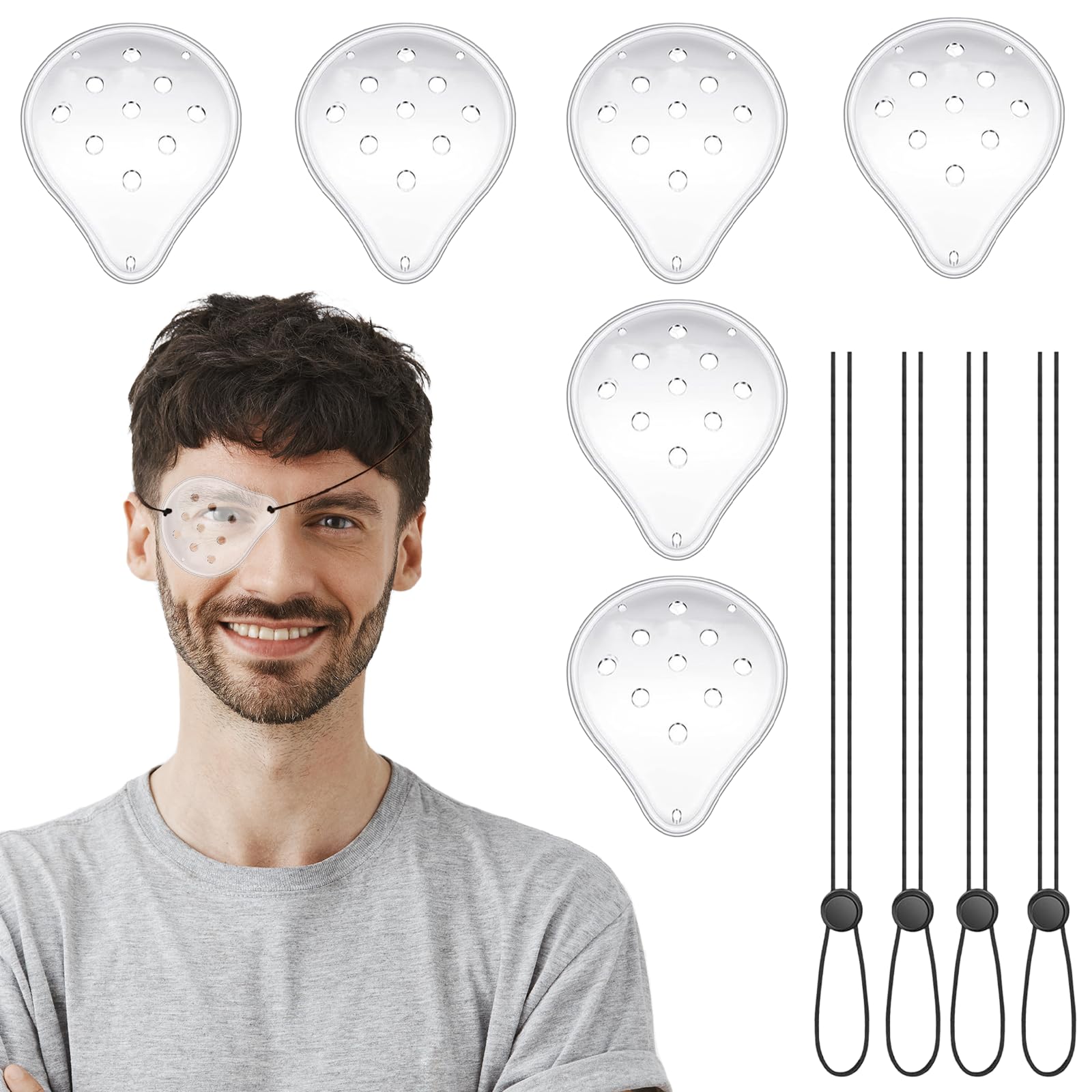 Benaewa 6 Pcs Eye Shield After Cataract Surgery, Medical Eye Patches for Post-Surgery Recovery with 6 Pcs Elastic Band