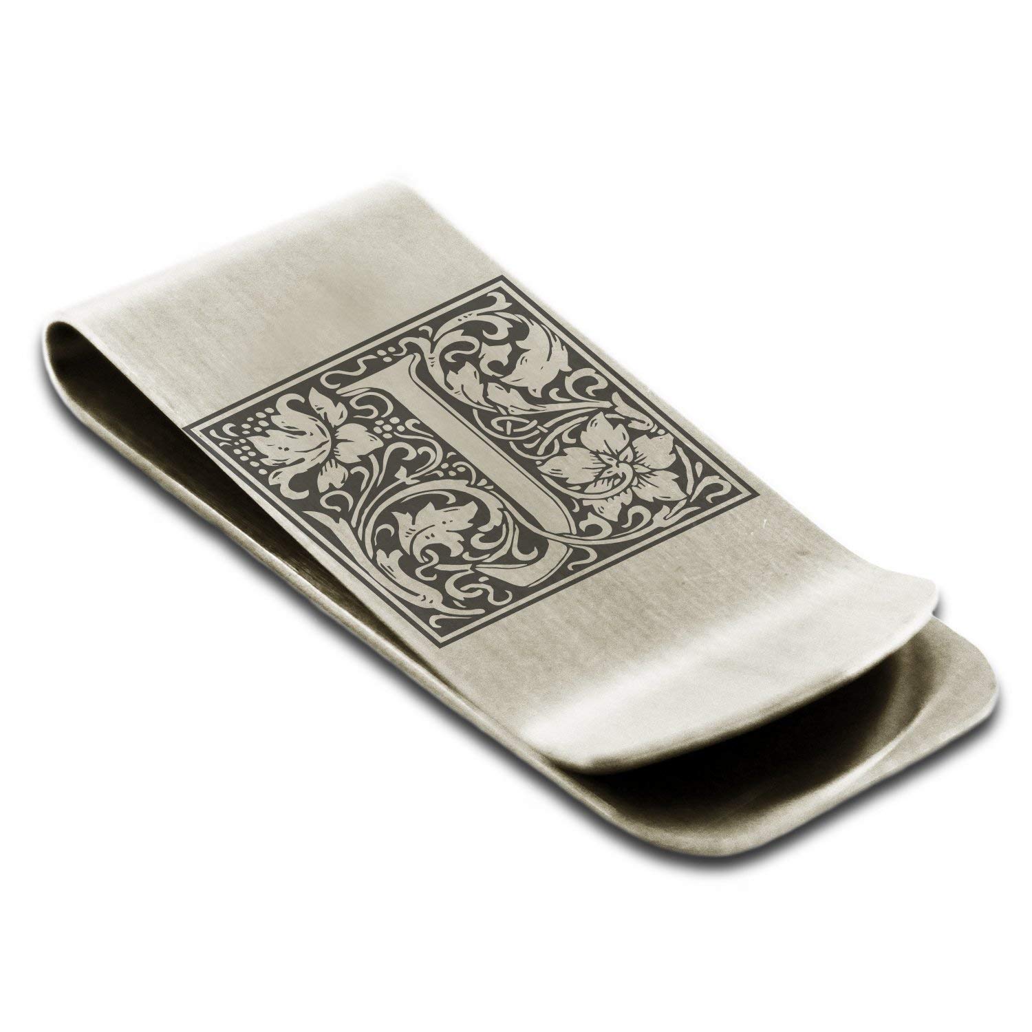 Stainless Steel Money Clip For Men Dad Boy Friend Father Floral Initial Letter Box Monogram Wallet Cash Card Holder | Dad