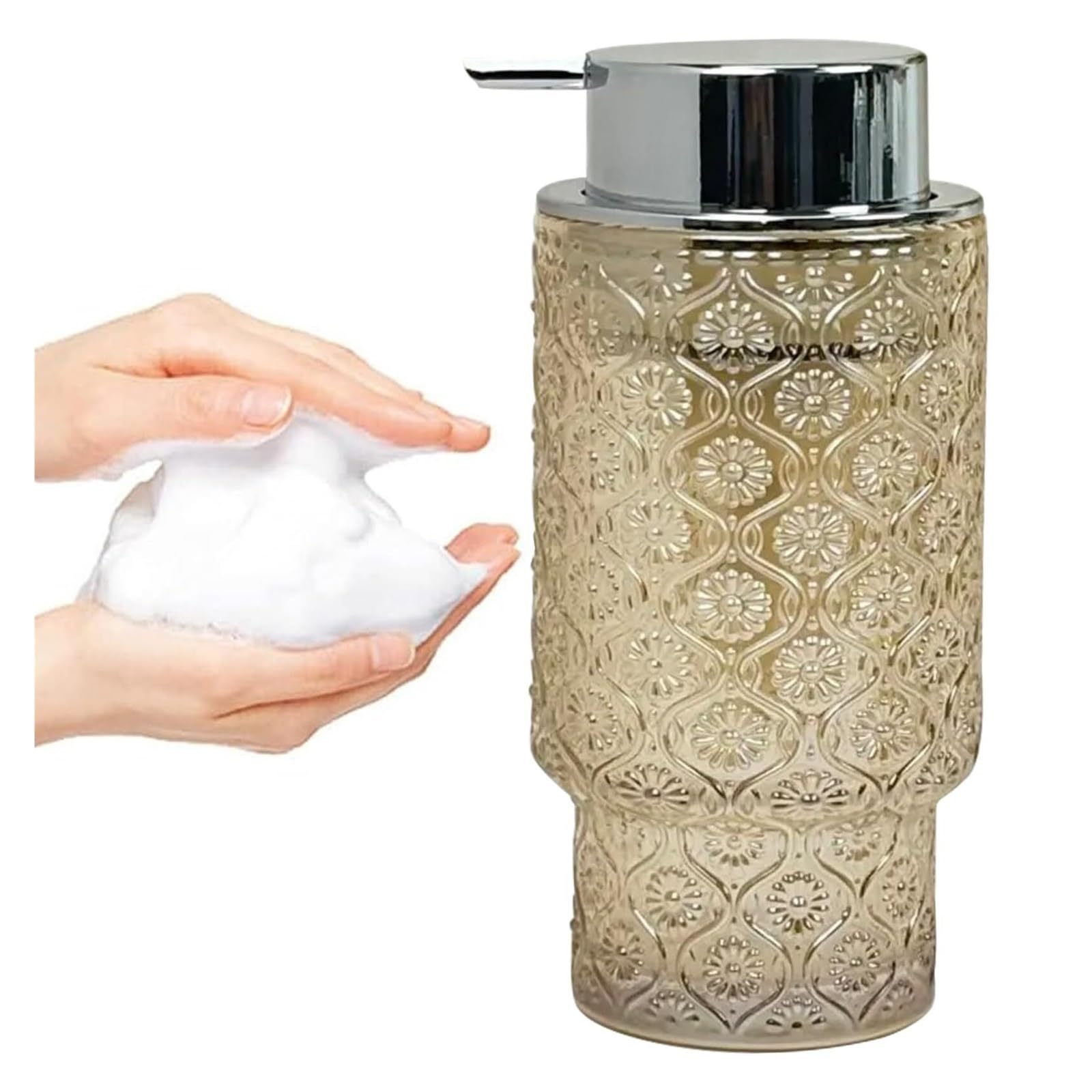 Qyleee Amber With Silver Pump Hand 11Oz Clear Hand Wash Pump For Bathroom And Kitchen, Refillable Dish Liquid Dish For Bathroom(Amber With Silver Pump)