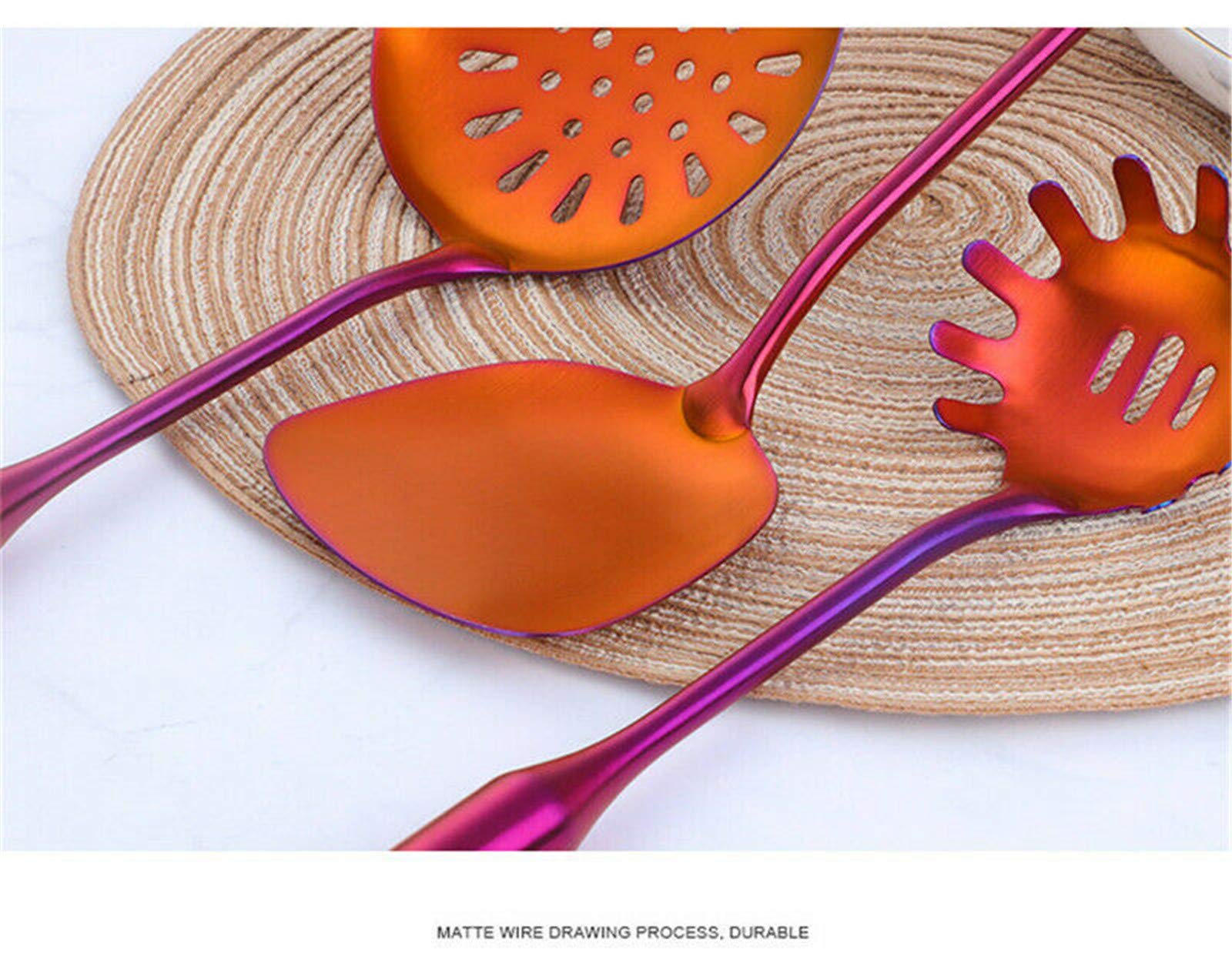 7PCS Utensilios de cocina de acero inoxidable con soporte Set de cocina Turner cuchara (naranja)