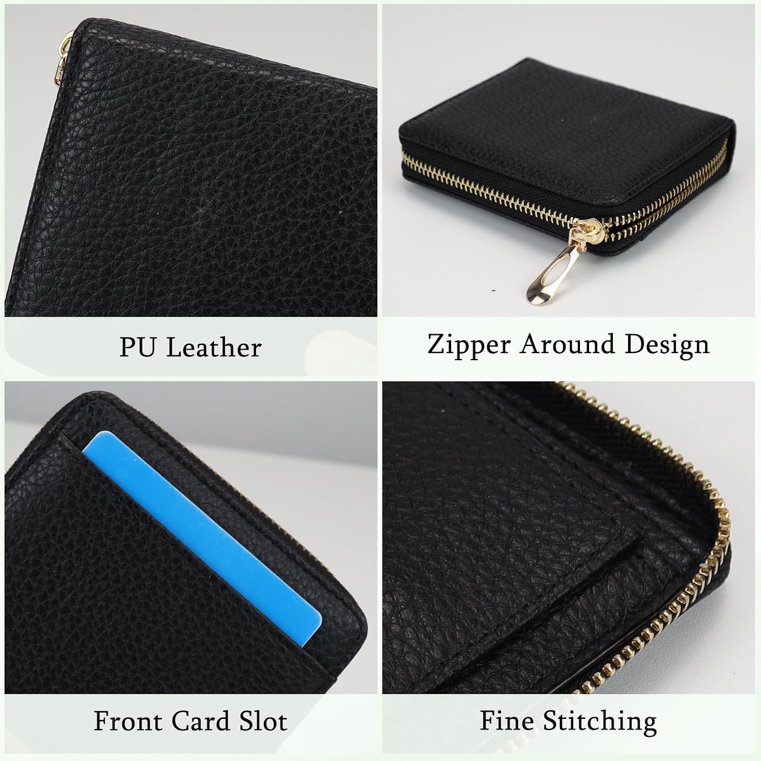 Small Wallet Women, Card Holder Wallet With Coin Pocket, Black image 3