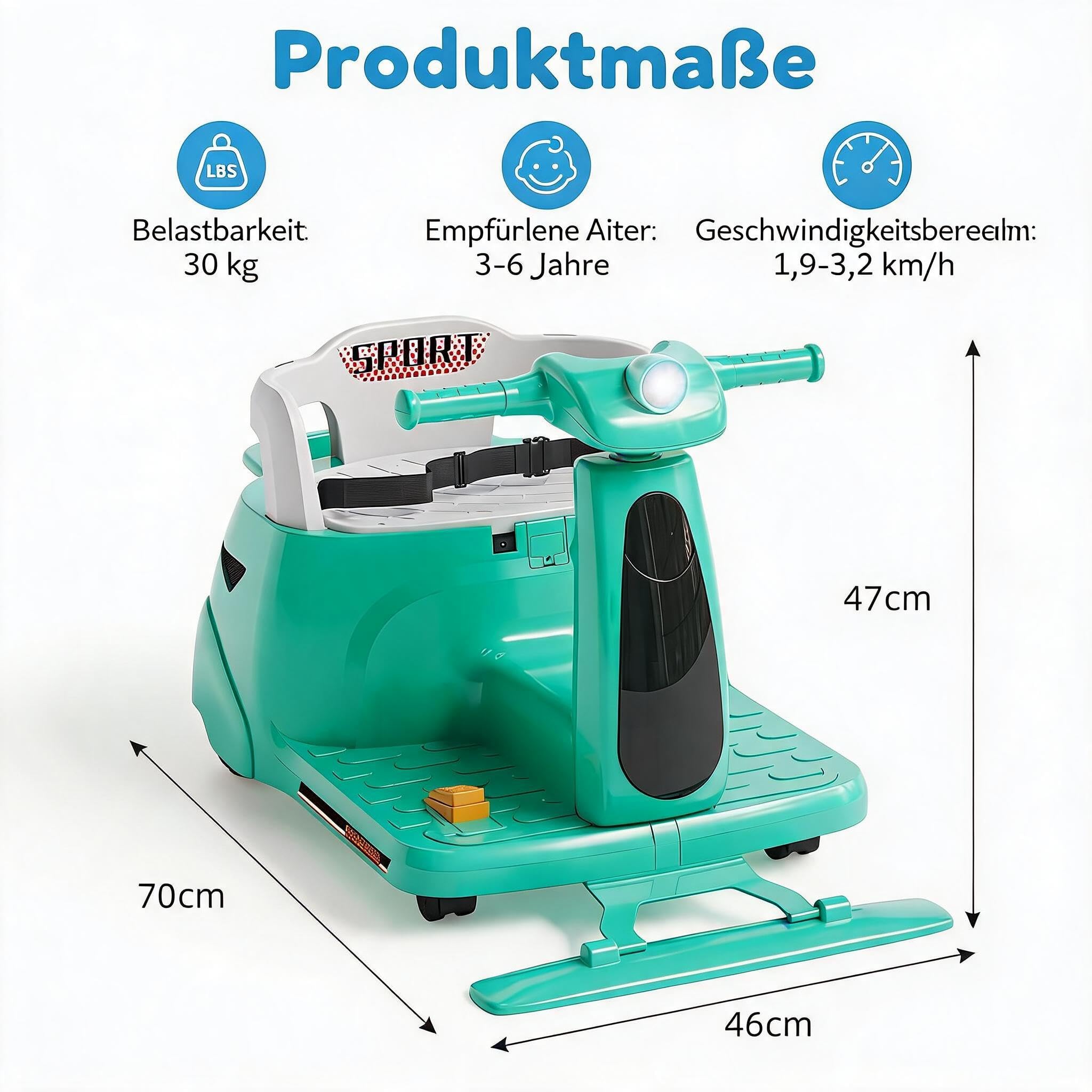 GarveeHome Kinder Elektroauto 12V 2-in-1 Mit Putzfunktion & Fernbedienung, Bluetooth, USB, LED-Lichtern, Grün