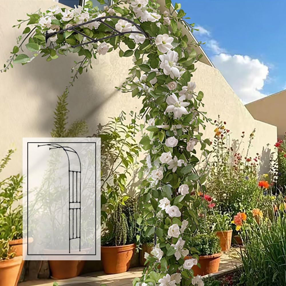 Stabiler Gartenbogen aus Metall für Kletterpflanzen - wetterfester halber Rosenbogen schwarz 150 x 240 cm - ideal für Garten und Rasen