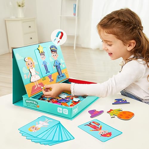 Miniatura 8 de Toi Juguetes magnéticos para niños, cajas de rompecabezas magnéticas con tablero de juego para niños de 3 a 8 años, juego de viaje portátil,