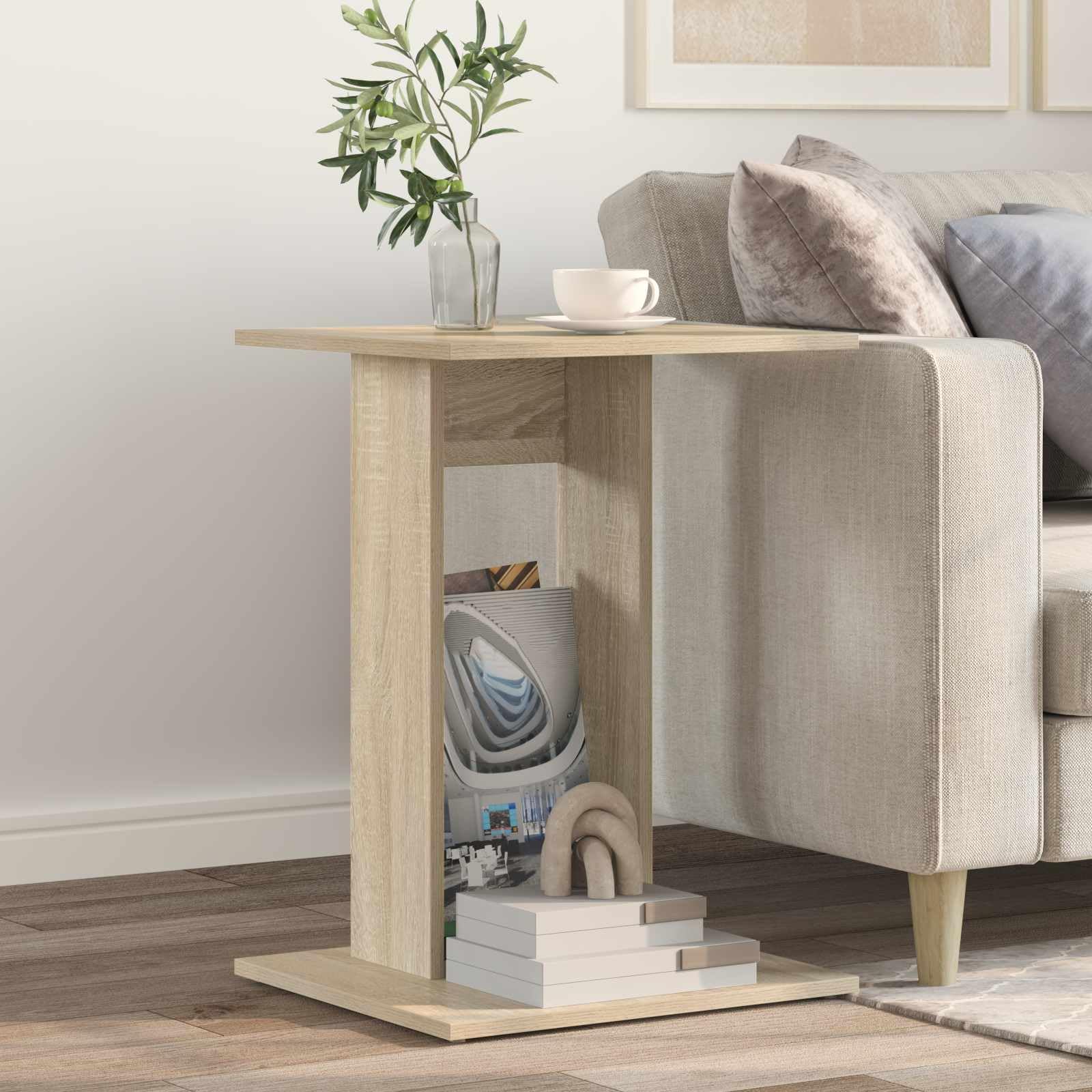 Mesa auxiliar de madera de roble Sonoma 45 x 40 x 62,5 cm rectangular para salón con estante como mesa de centro, mesita de noche, mesa de plantas o mesa para ordenador portátil, ideal para