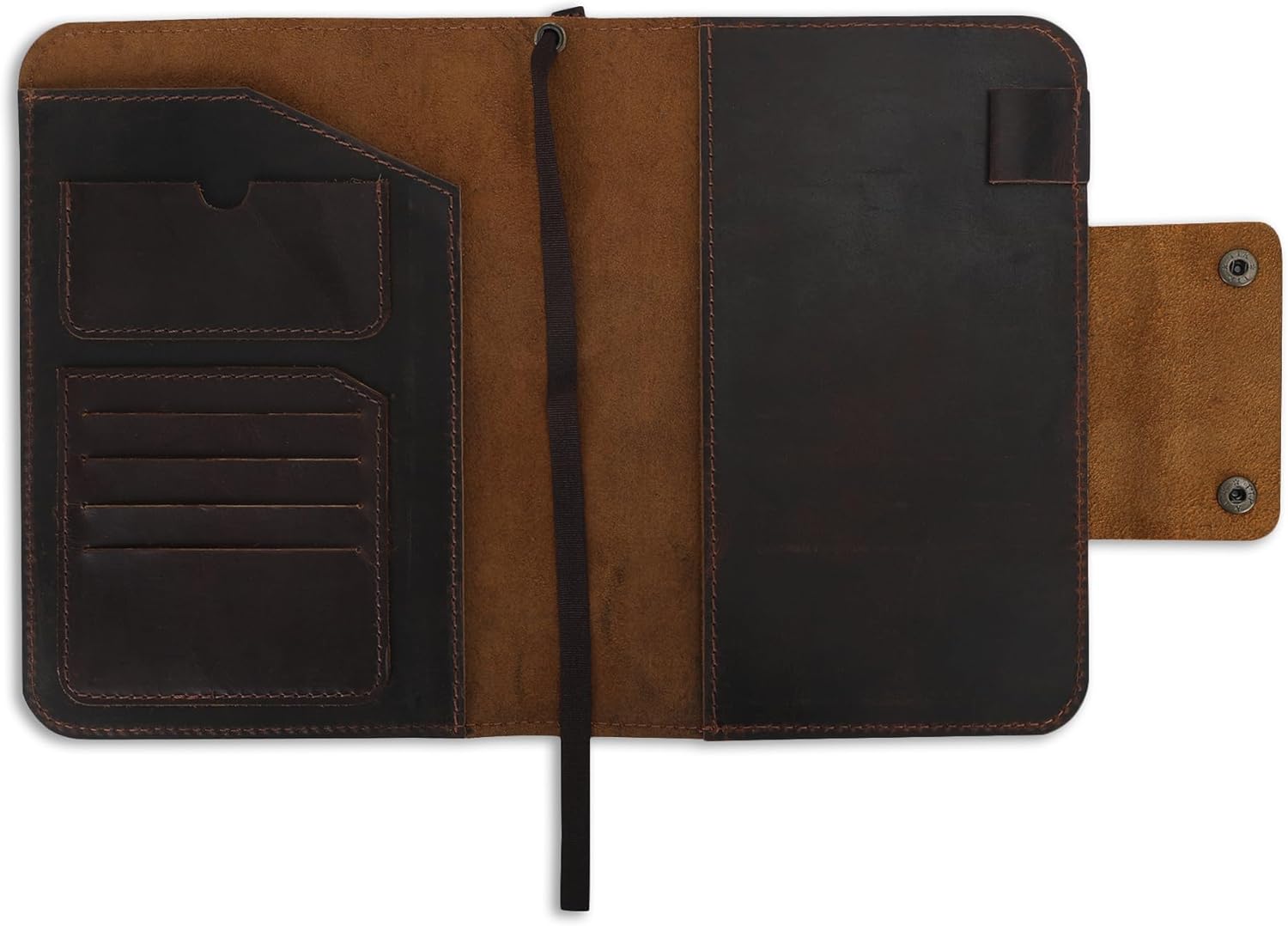 Rustic Leather Journal Cover – Fit for 5.75 x 8.25 Inch & A5 Notebooks (5.5 x 8.2 Inch) – Refillable Cover with Pen Loop, 5 Card Slots – Ideal for Writers, Artists, Professionals (Brown)