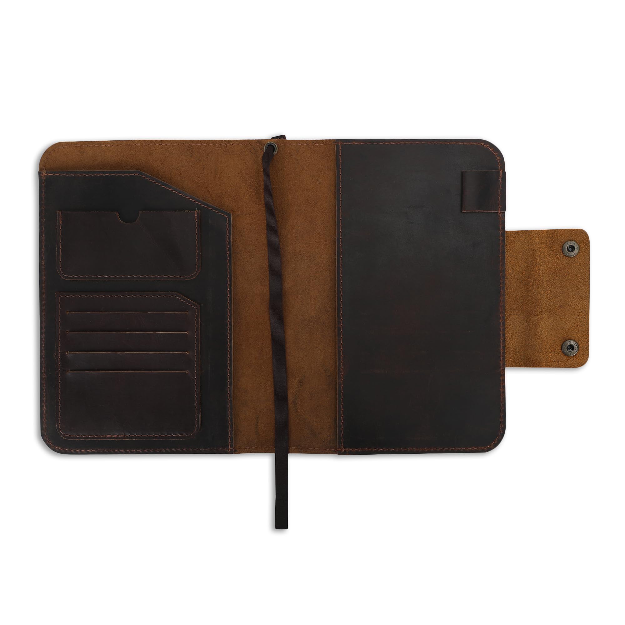 Couverture de carnet rechargeable en cuir rustique A5 faite à la main avec boucle pour stylo, 5 emplacements pour cartes, espace pour bloc-notes avec organiseur de 160 pages pour écrire des