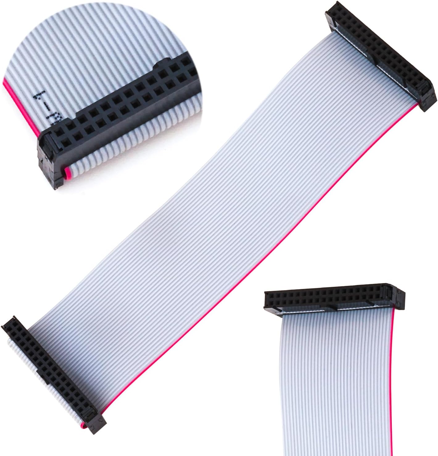 2.54mm Flat Ribbon IDC Cable Female to Female, Flat Ribbon Cable Connector 34P FC 34-Pin 50cm Length 1Pcs (TC-50cm-FF34P-1)