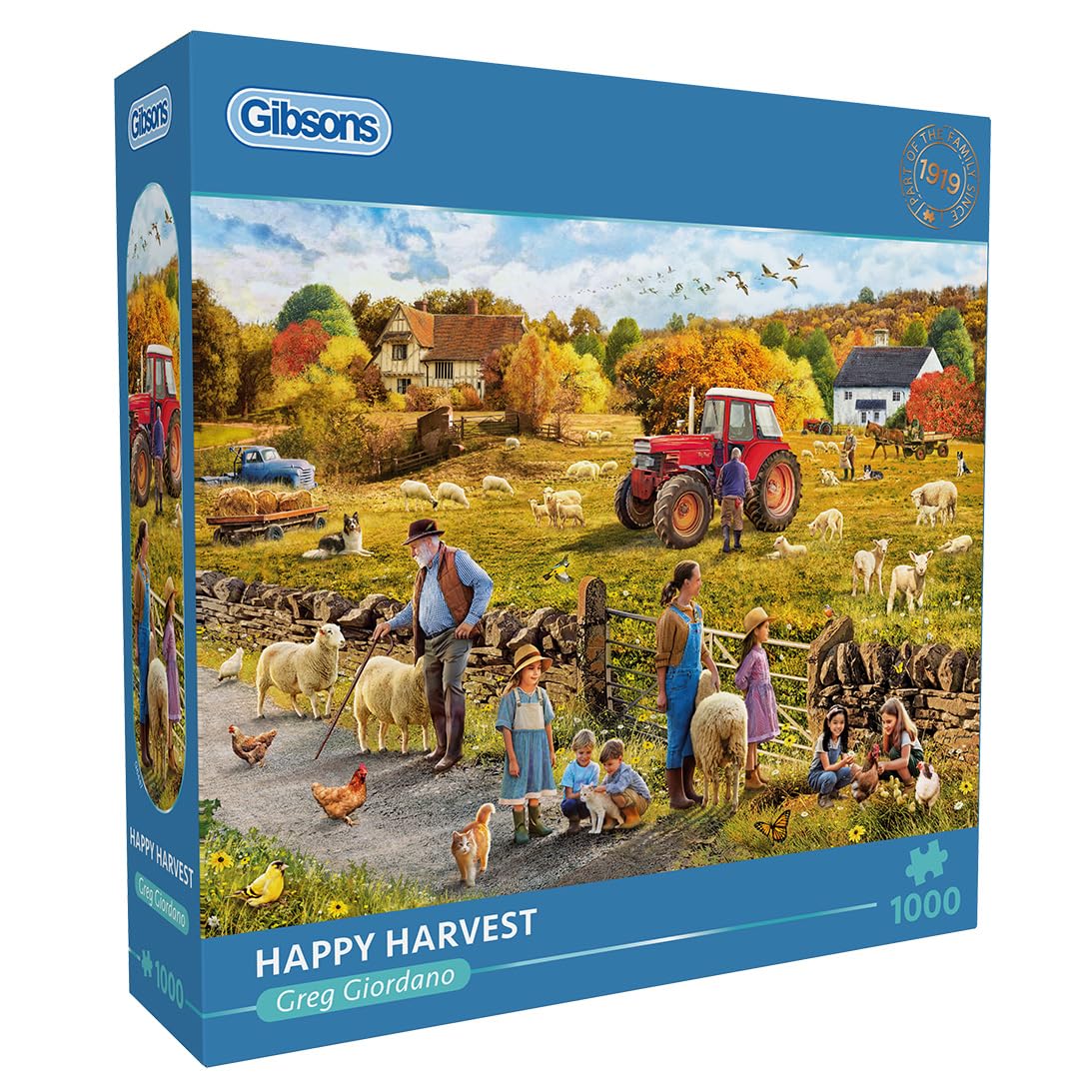 Gibsons Happy Harvest 1000 Piece Jigsaw Puzzle for Adults – Autumn Countryside Farm Scene by Greg Giordano – Nostalgic British Rural Artwork – Premium Sustainable Puzzle Made in the UK/EU