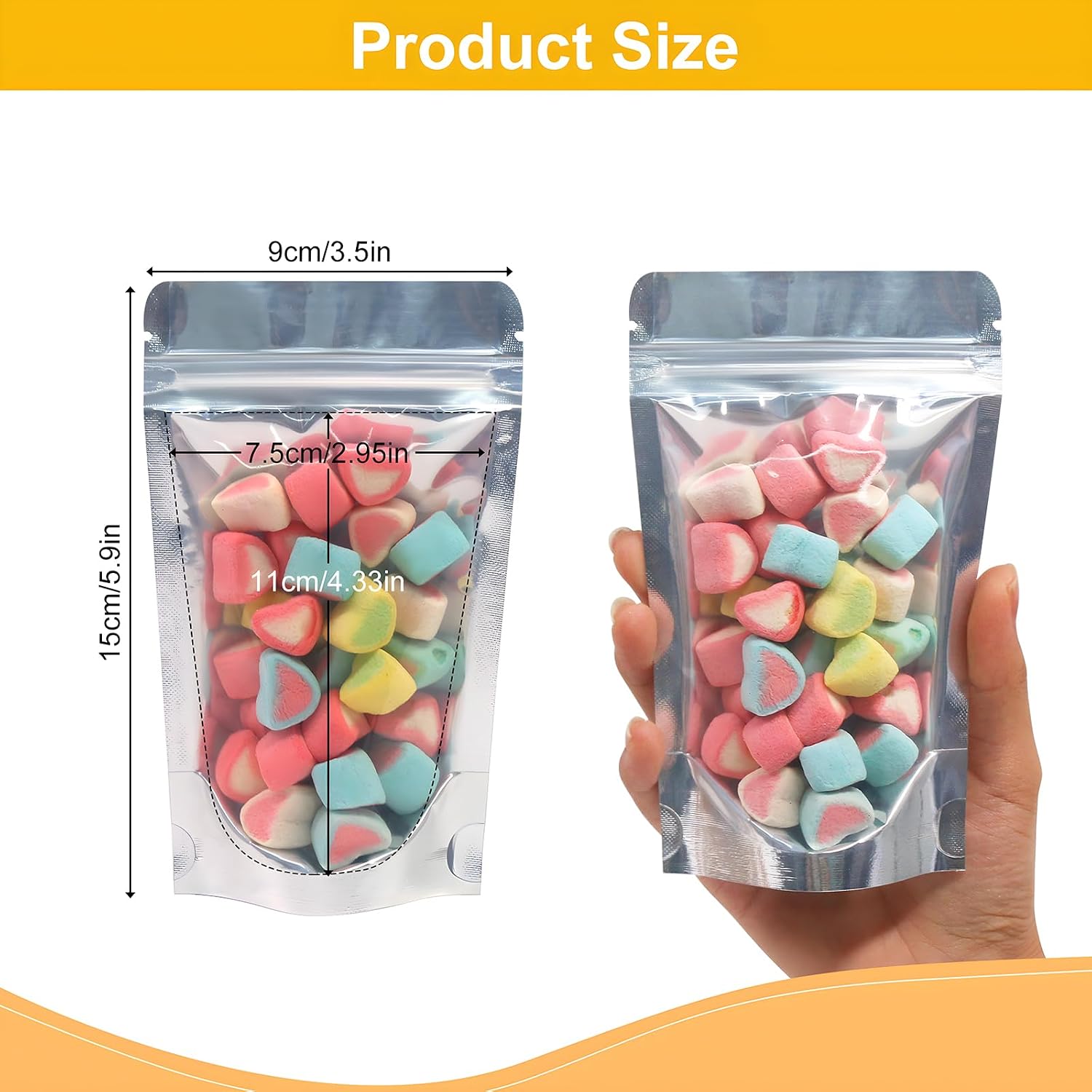 SumDirect Mylar Bags for Food Storage 100 Pcs Aluminum foil Stand-Up Bag with Clear Front Window Resealable Bags for Small Business Disposable 3.5x6 Inch image 2