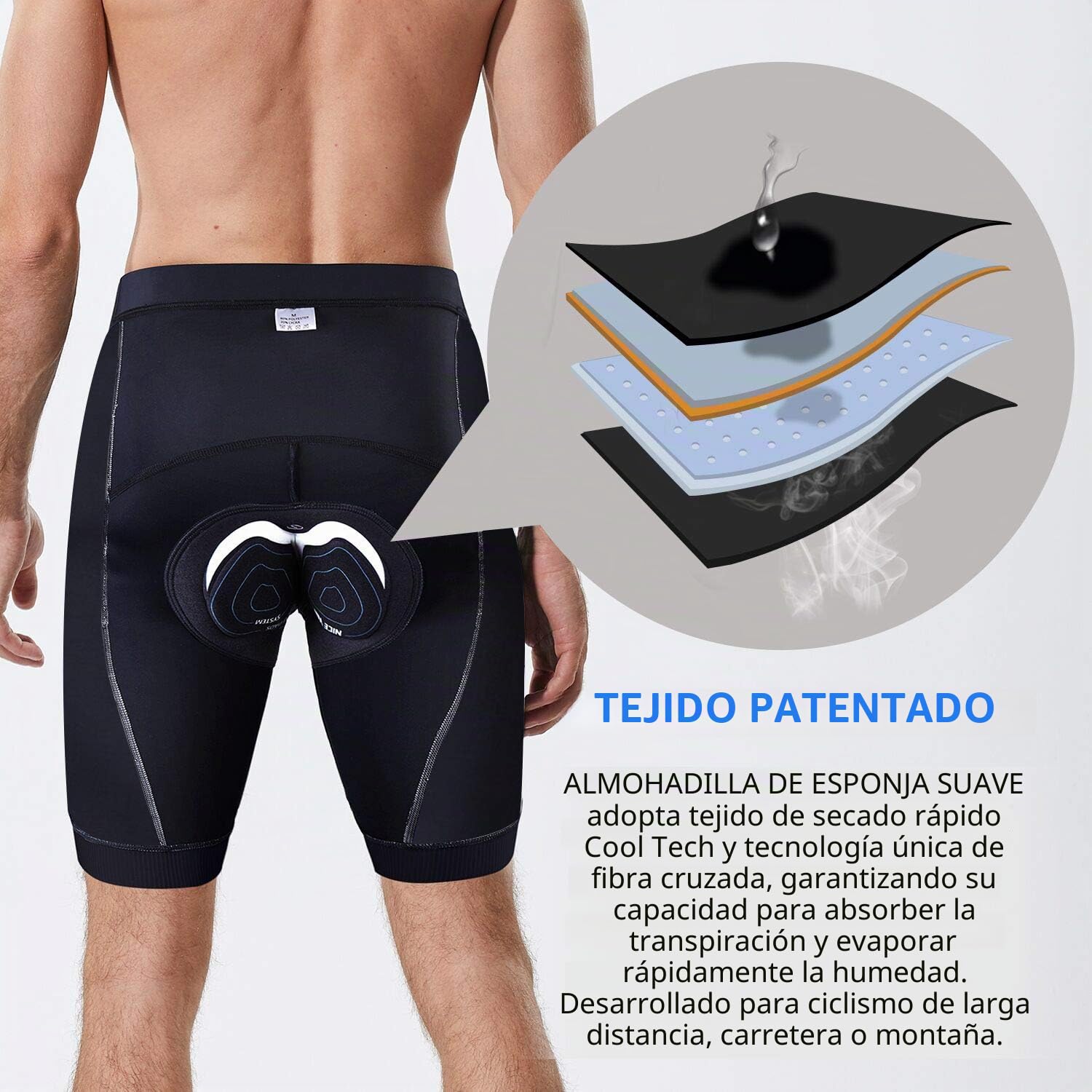 NICEWIN - Pantalones cortos de ciclismo para hombre (acolchados en 3D, secado rápido)