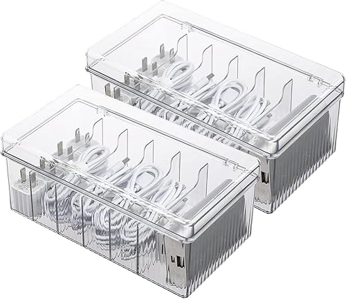 Tahaje Organizador de almacenamiento de cables de plástico con tapa caja de cables de cajón de escritorio grande con bridas para suministros de