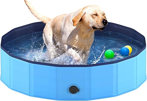 Miniatura 8 de Niubya Piscina plegable para perros, piscina plegable de plástico duro para perros, bañera portátil para mascotas, perros y gatos, piscina para