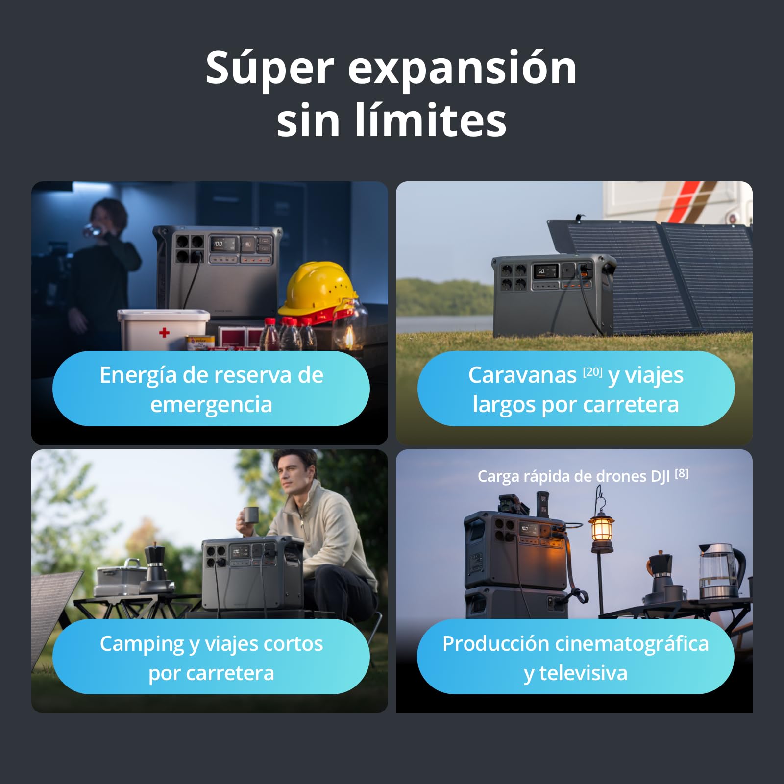 Estación de energía portátil DJI Power 2000 Bundle, Batería LFP de 2048 Wh, Salida estable de 3000 W, Recarga del 0% al 80% en 45 min, Generador eléctrico para el camping y autocaravanas | Tamaño compacto, Salida estable de 3000 W, Recarga rápida, Generad