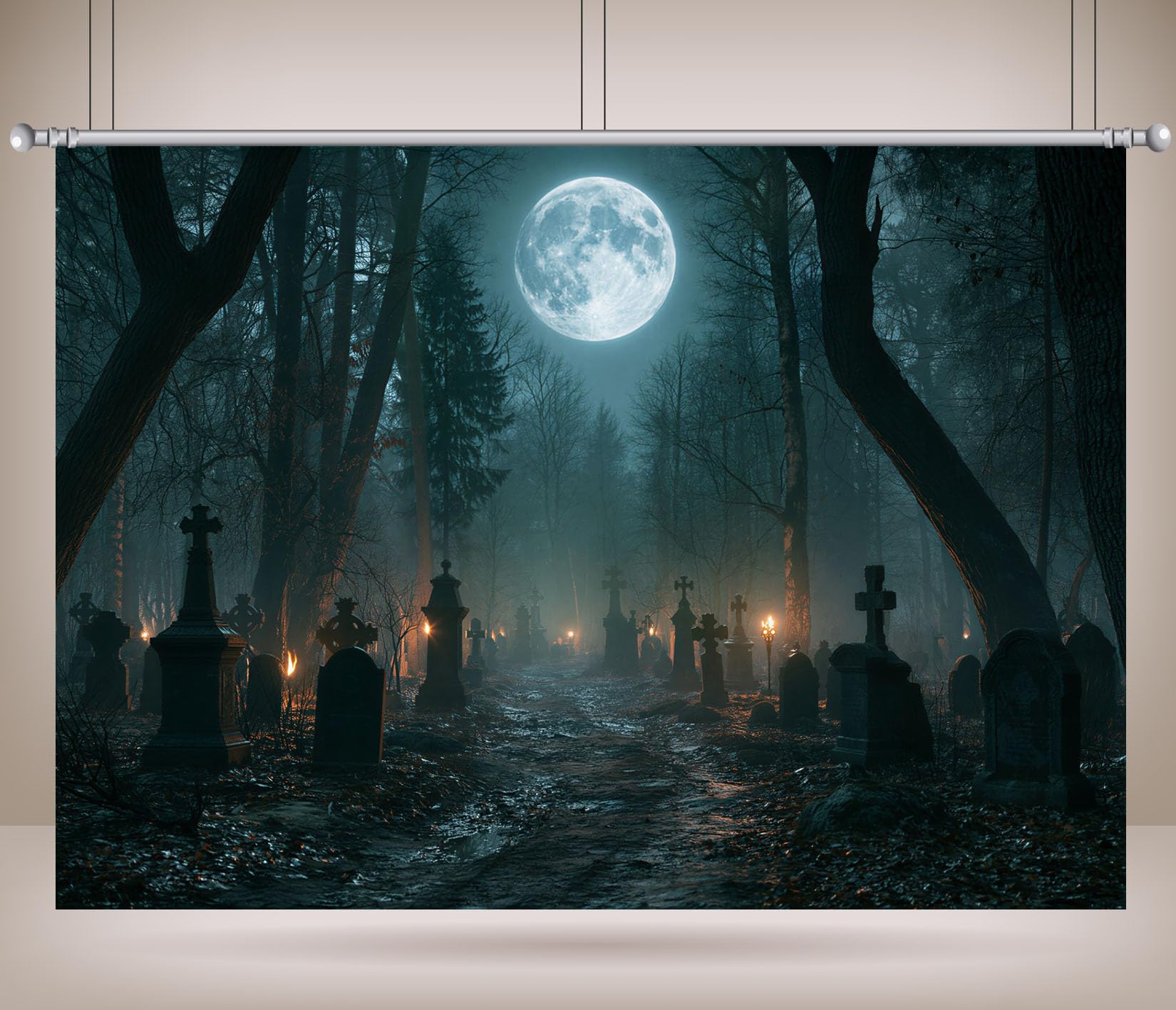 15x10FT (4.6x3m) Sentiero Cimitero Al Plenilunio Sfondo Fotografico