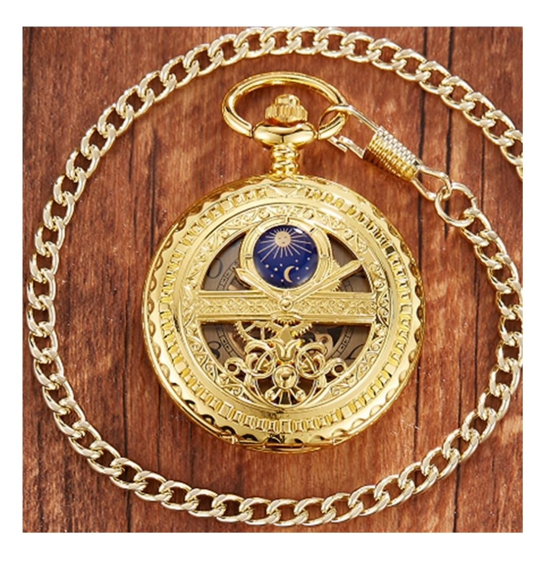 Zegarki Kieszonkowe Mechaniczny Zegarek Kieszonkowy Z Ręcznym Wiatrem Świecące Cyfry Rzymskie Skala Steampunk Z Łańcuszkiem Zegarki Kieszonkowe Męskie(Gold)