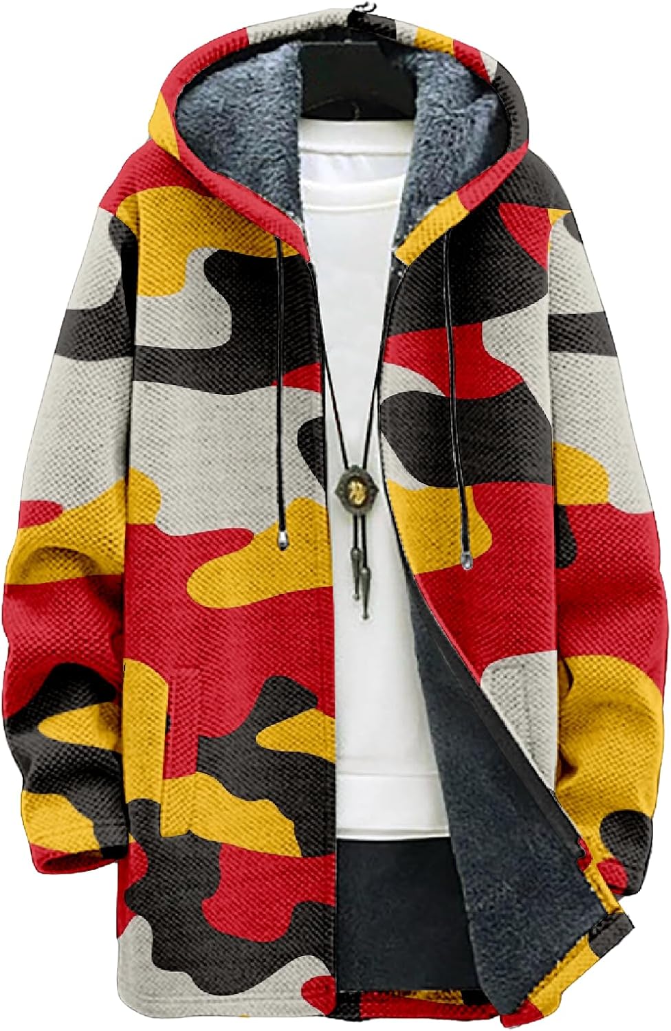 BIVENANT Mens Camo Hooded Cardigan Zip up Long Hoodie Jackets Camouflage Fashion Fleece Hoodies Coats for Men