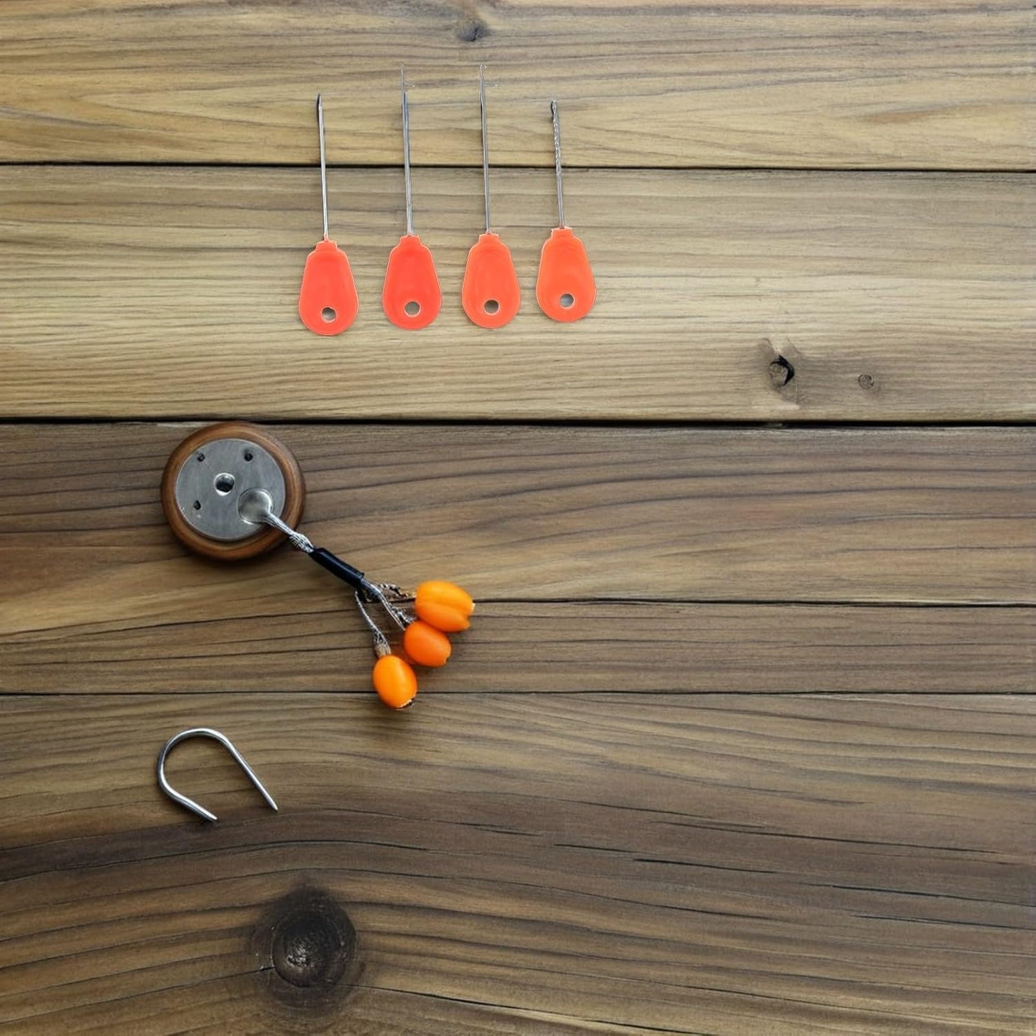 TOYANDONA 4pcs Fishing Baiting Rigging Needle Tool Set Orange Plastic | Bait and Live Bait, River and Lake Use, Compact Rig Assembly Kit for Experienced Anglers and Beginners