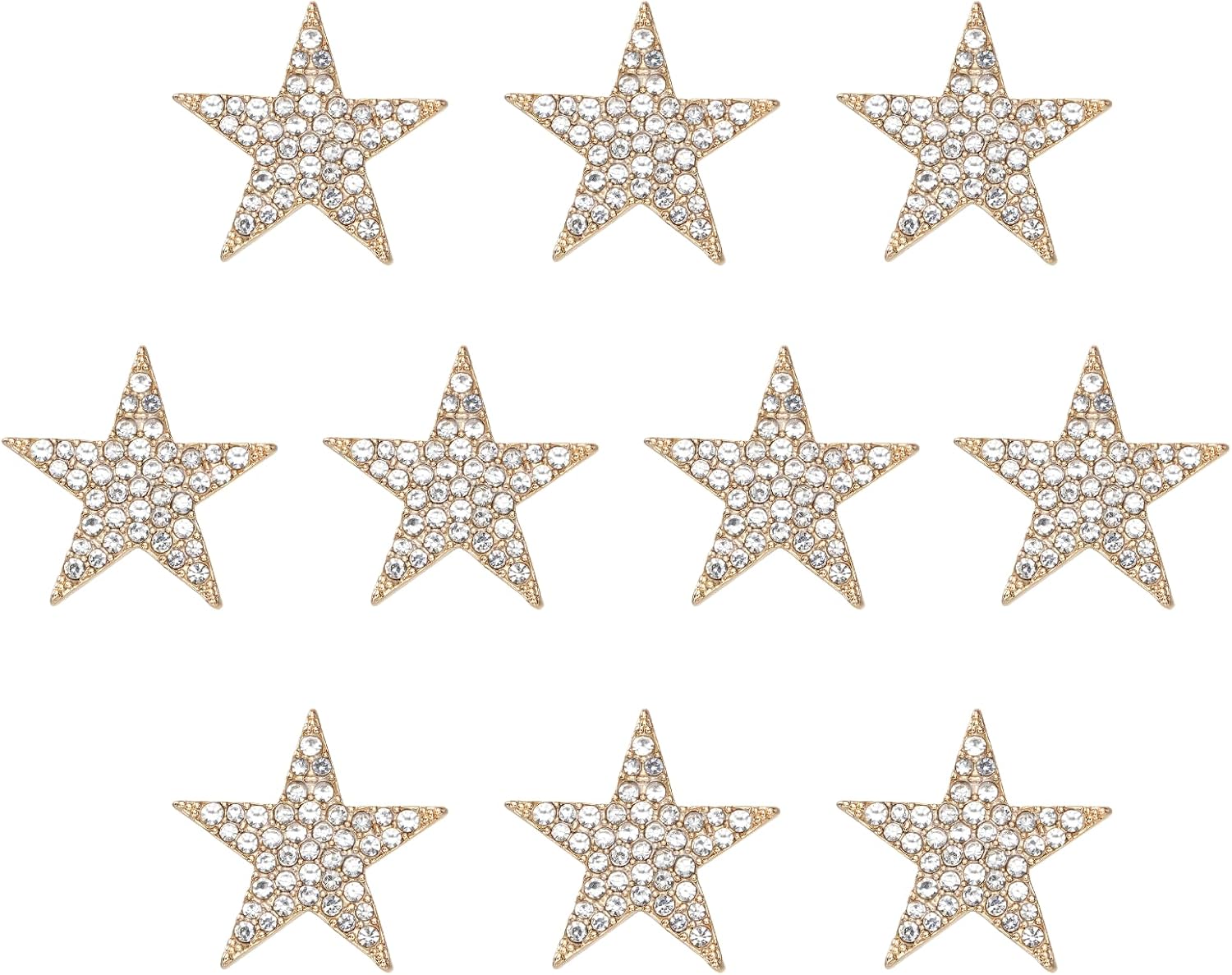 10 PCS Gold Rhinestone Buttons, Crystal Diamond Flower Embellishments for Sewing Crafts DIY Jewelry Wedding Bouquet Clothing Decoration, Gold Star