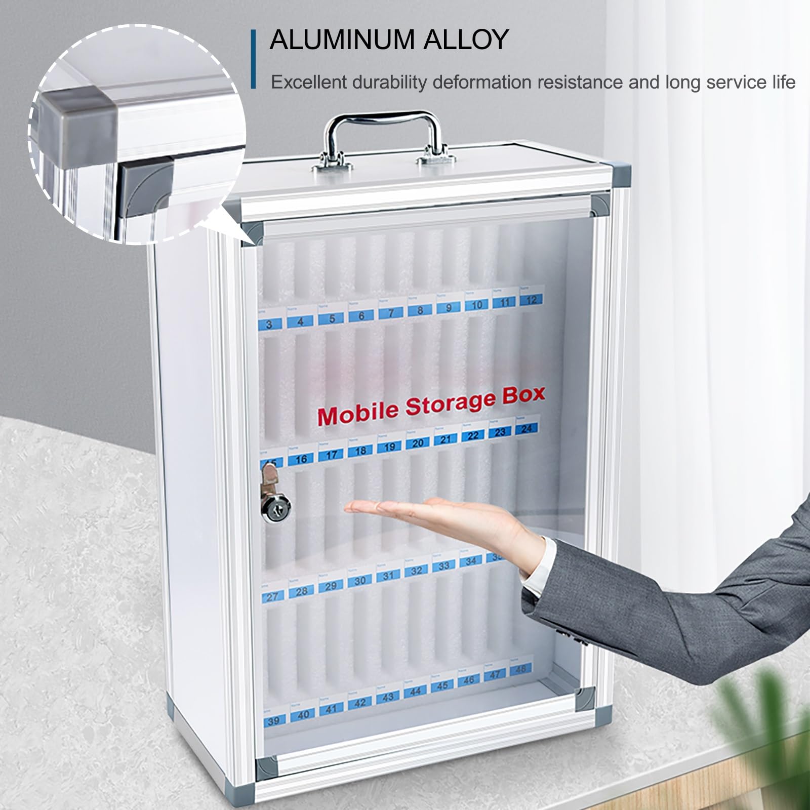 Scatola Porta cellulari in Lega di Alluminio - Armadietto Organizer per cellulari da 8 a 60 Scomparti per Ufficio, Aula, Sala conferenze - Soluzione da scrivania Multifunzionale per scuole