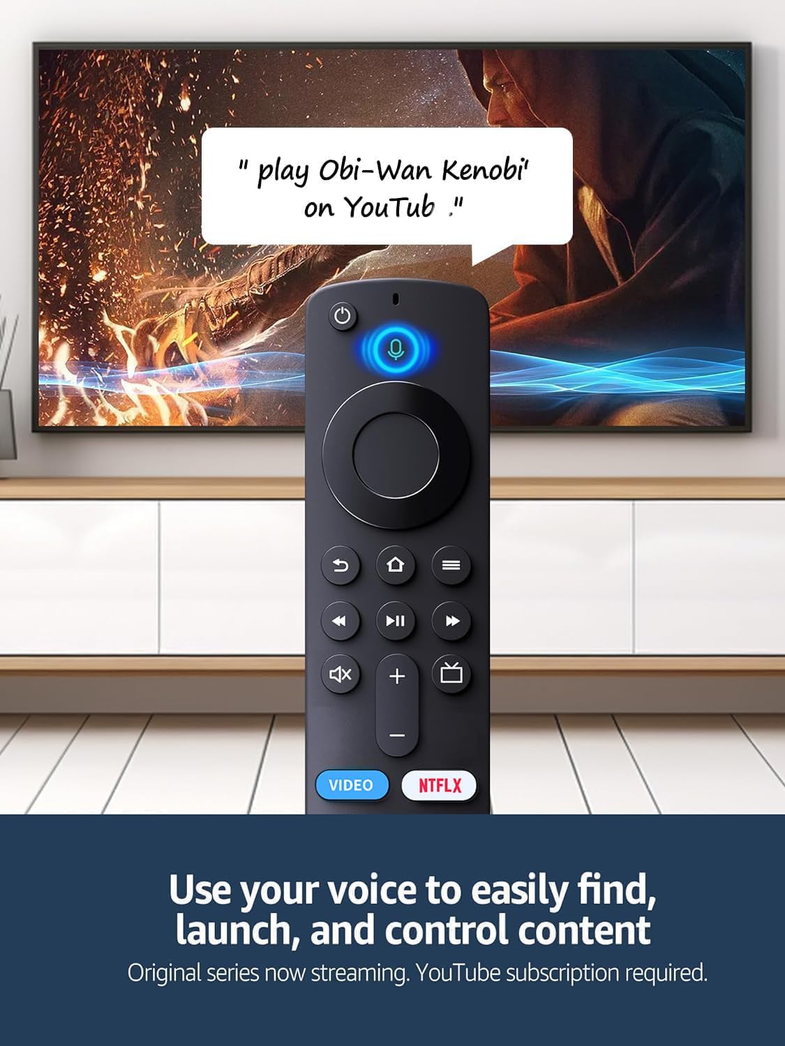 Voice Remote Control for AMZ TV Omni/Omni QLED/4-Series Smart/TV Cube (3rd Gen), Replacement Remote with 4 Shortcut Netflix, Prime Video, Disney+, hulu