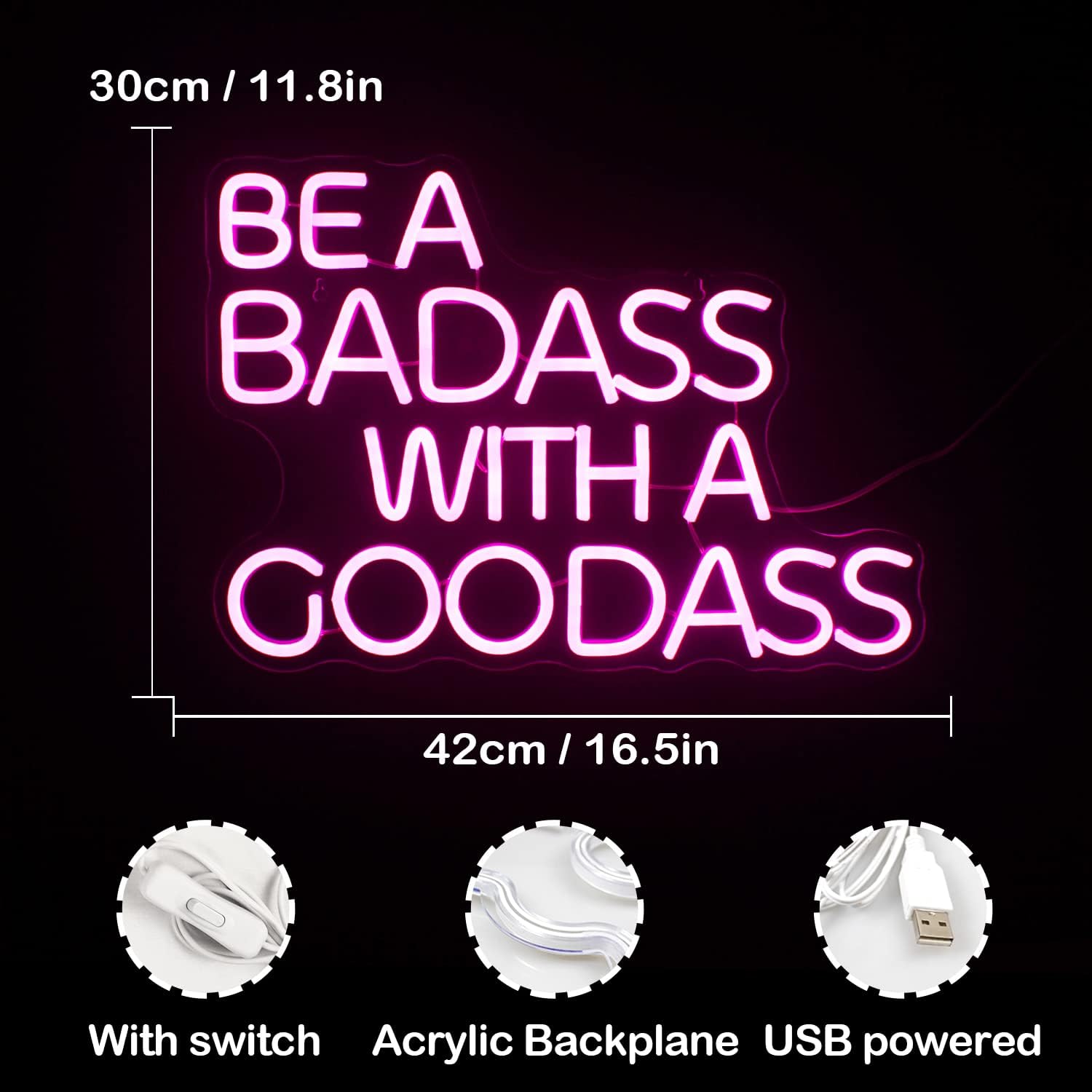 Gym Neon Sign with Pink LED Content Neon Light BE A BADASS WITH A GOODASS Light Signs for Wall Art Decor in Bar Club Ideal Birthday Gift for Teens and Adult Home Gym - Image 4