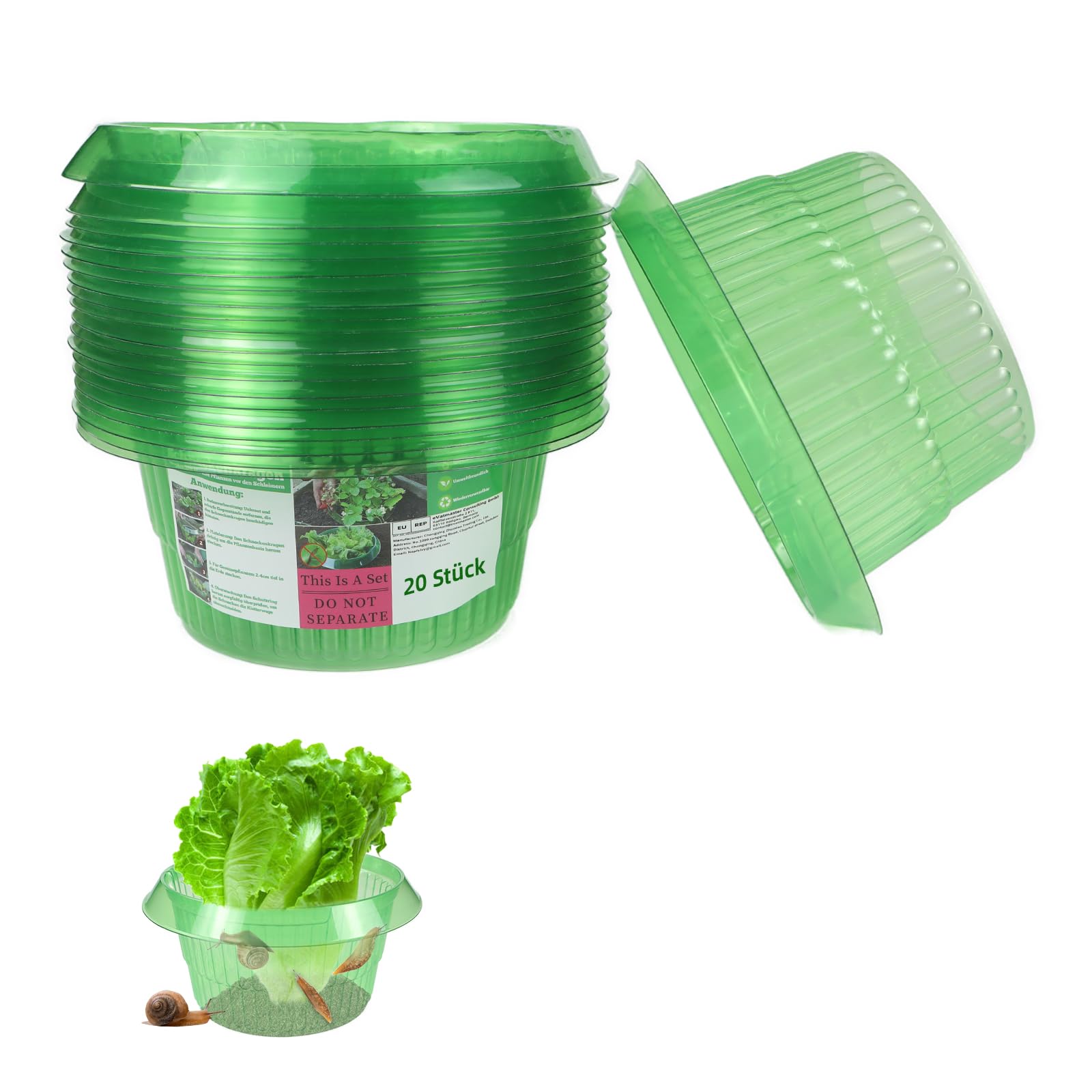 Nepfaivy Schneckenkragen, [20 Stück] Schneckenschutzringe, Effektiver Schneckenschutz für Salat und Kohl, Schneckenkragen aus Robustem Kunststoff, Wiederwendbare Schneckenabwehr für Gartenpflanzen