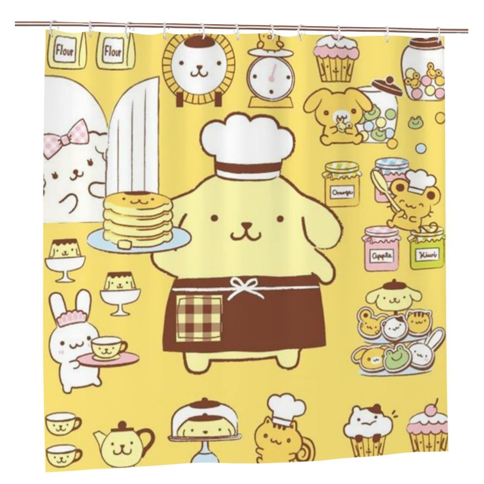 DIEZ Chef Pompompurin Shower Curtain Anime Single Layer Print Bathroom Bathtub Shower Curtain Waterproof Bedroom Living Room Bathroom Curtain Decoration 55x72 Inches