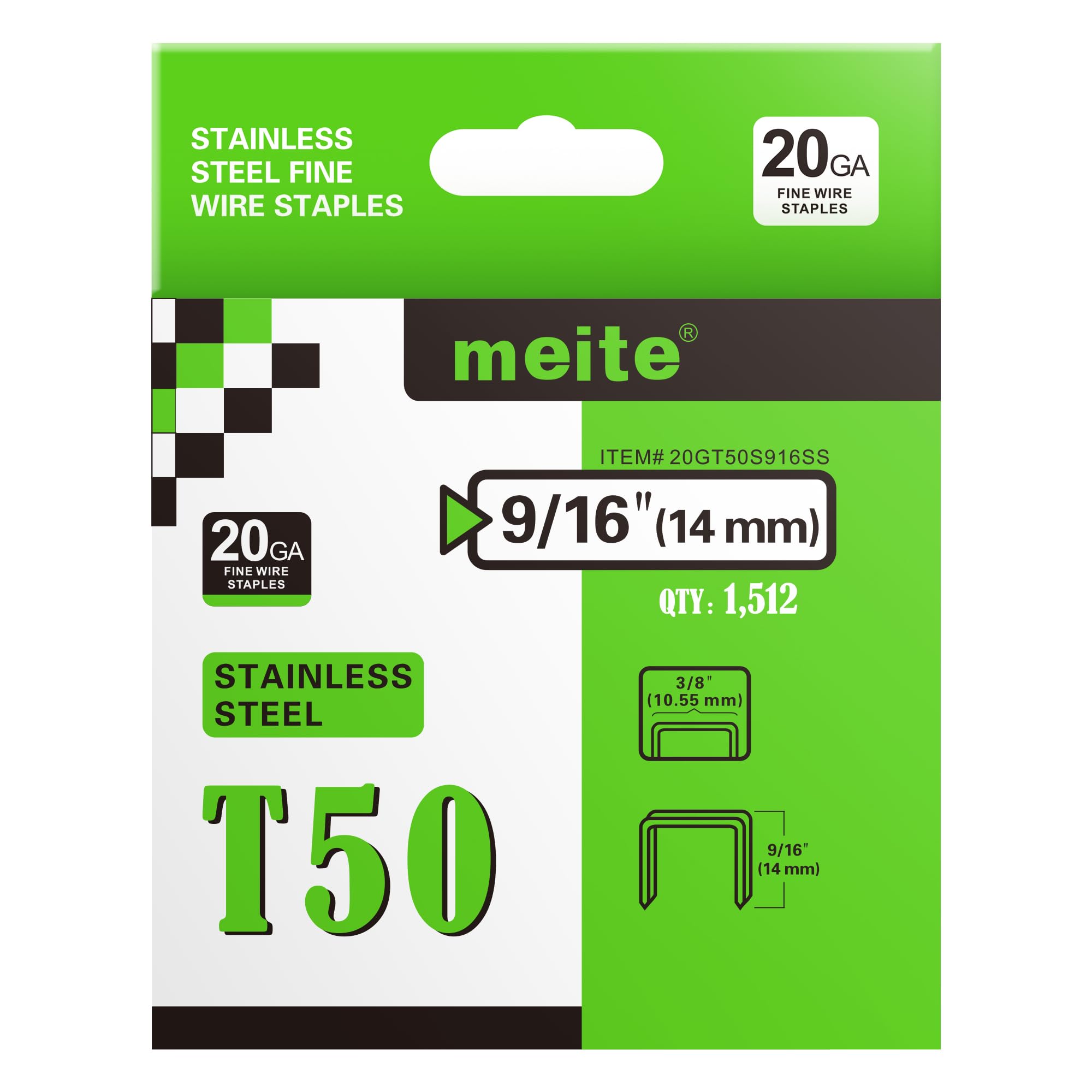 meite T50 Stainless Steel Staples Marine, Type 140/14 mm Heavy Duty Staples for Staple Gun, 1512 Counts